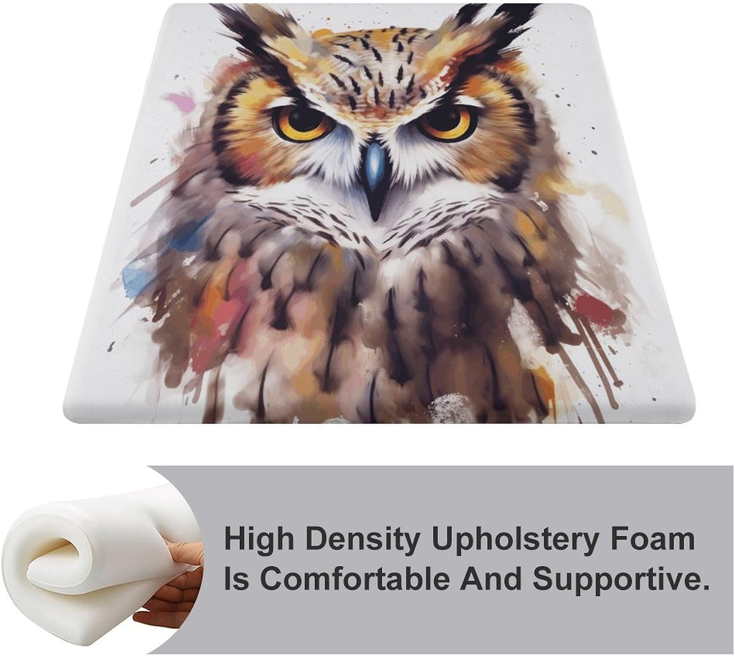 Watercolor Cool Owl Head Seat Cushion, Soft Memory Foam Chair Pads, Removable Washable Chair Cushion for Office, Kitchen, Car, Dining, 15 X 13.8 Inch image 3