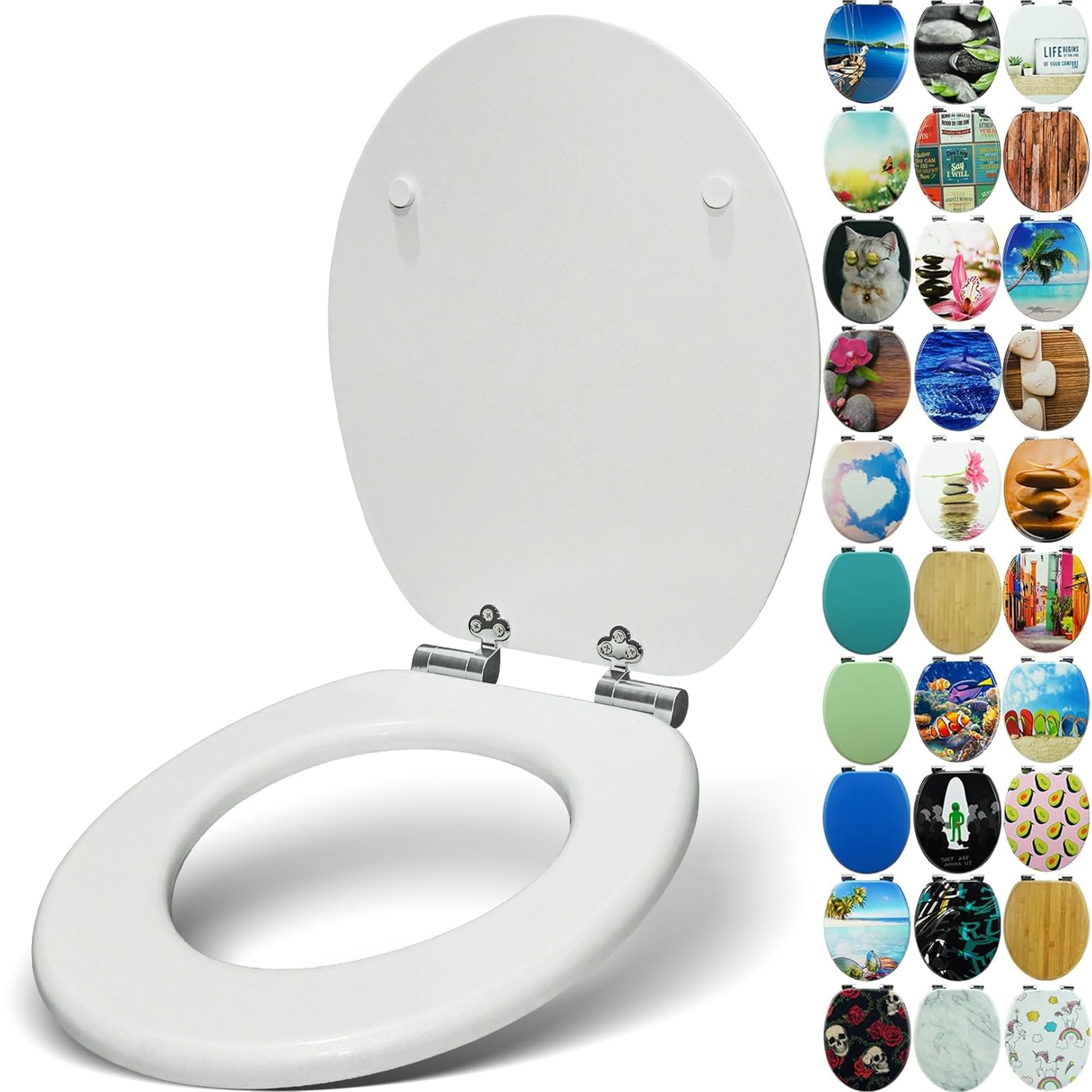 SANFINO® Premium WC Sitz mit Absenkautomatik – hochwertige Toilettendeckel aus Holz, viele bunte Motive, hoher Sitzkomfort, einfache Montage inklusive Montageanleitung