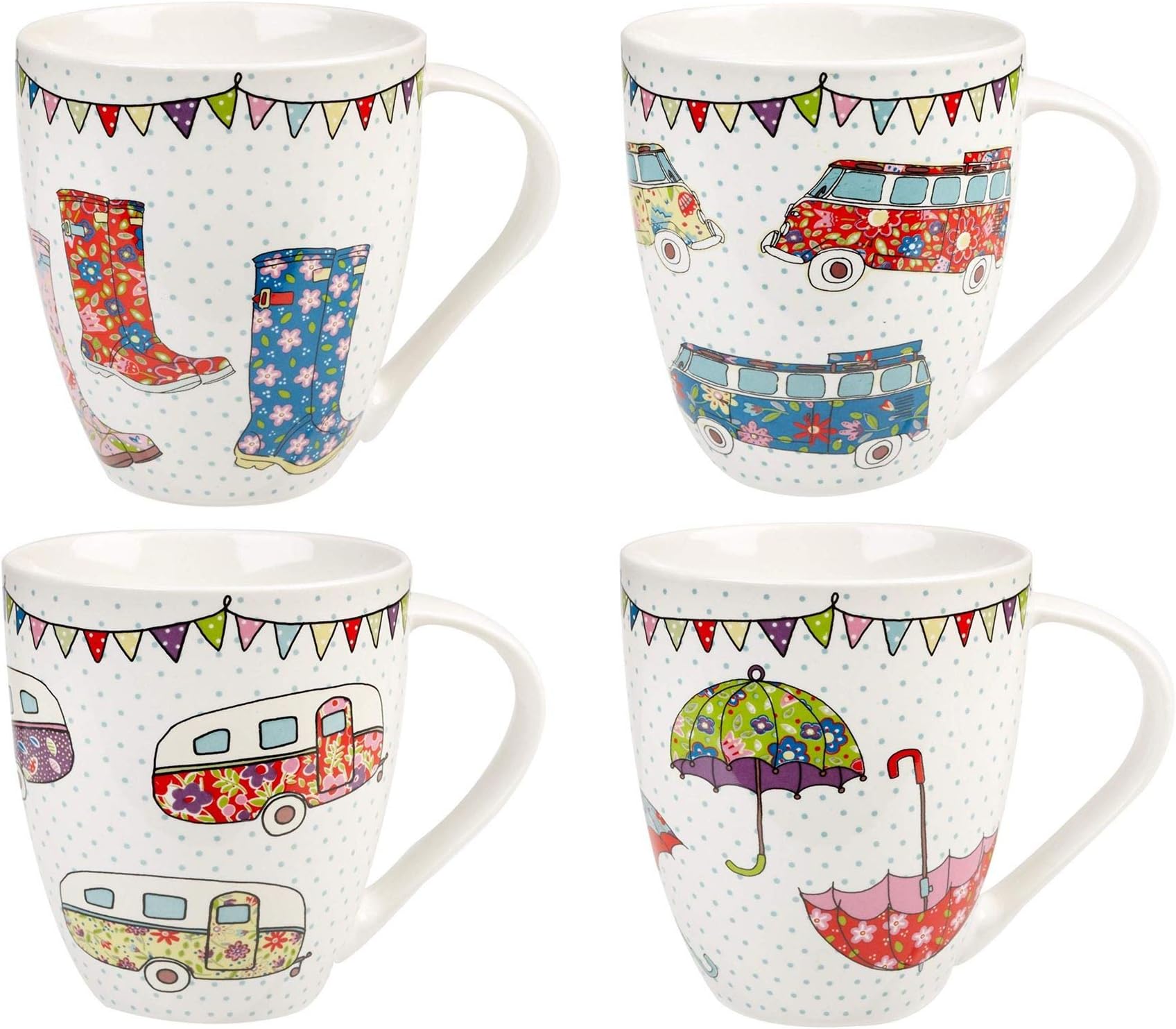 The Caravan Trail Festival Mug Cup in Crush Design Set of 4 - All Designs 500ml 16.9 fl oz