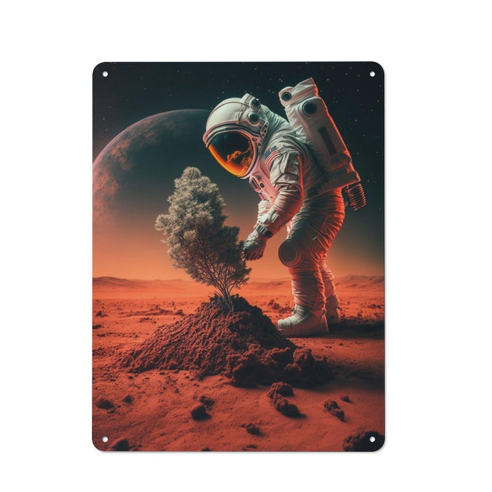 Junmoney Astronaut In Space Of Tree Rustic Metal Sign 40X30cm For Living Room Or Hallway, For Winter Room Styling In Living Room And Hallway