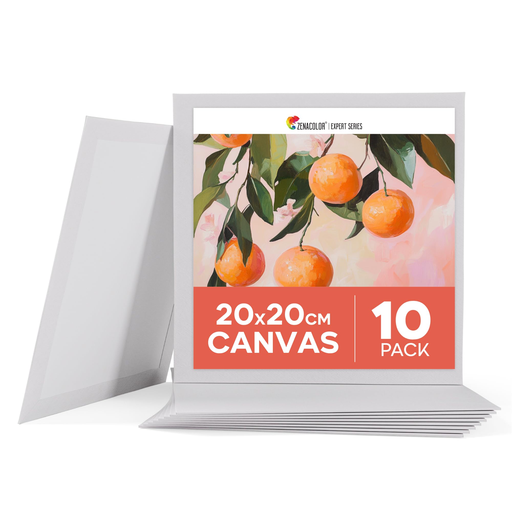 Zenacolor Leinwand 20x20 cm Set 10 Stück Baumwolle 280 g/m² | Malflächen für Acryl, Öl und Gouache · Keilrahmen bespannt · Ideal für Künstler, Hobby und kreative Projekte