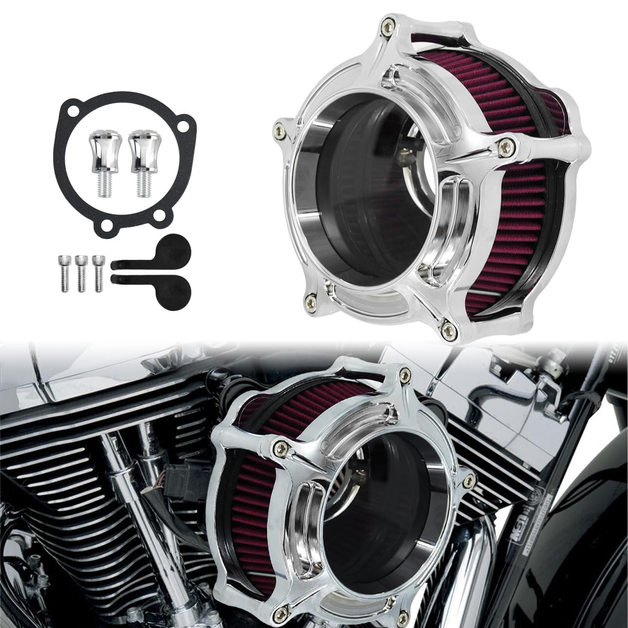 Motorcycle Air Filter Cleaner Intake Filter System Kit (A-For Sportster XL models 04-22)-image-15