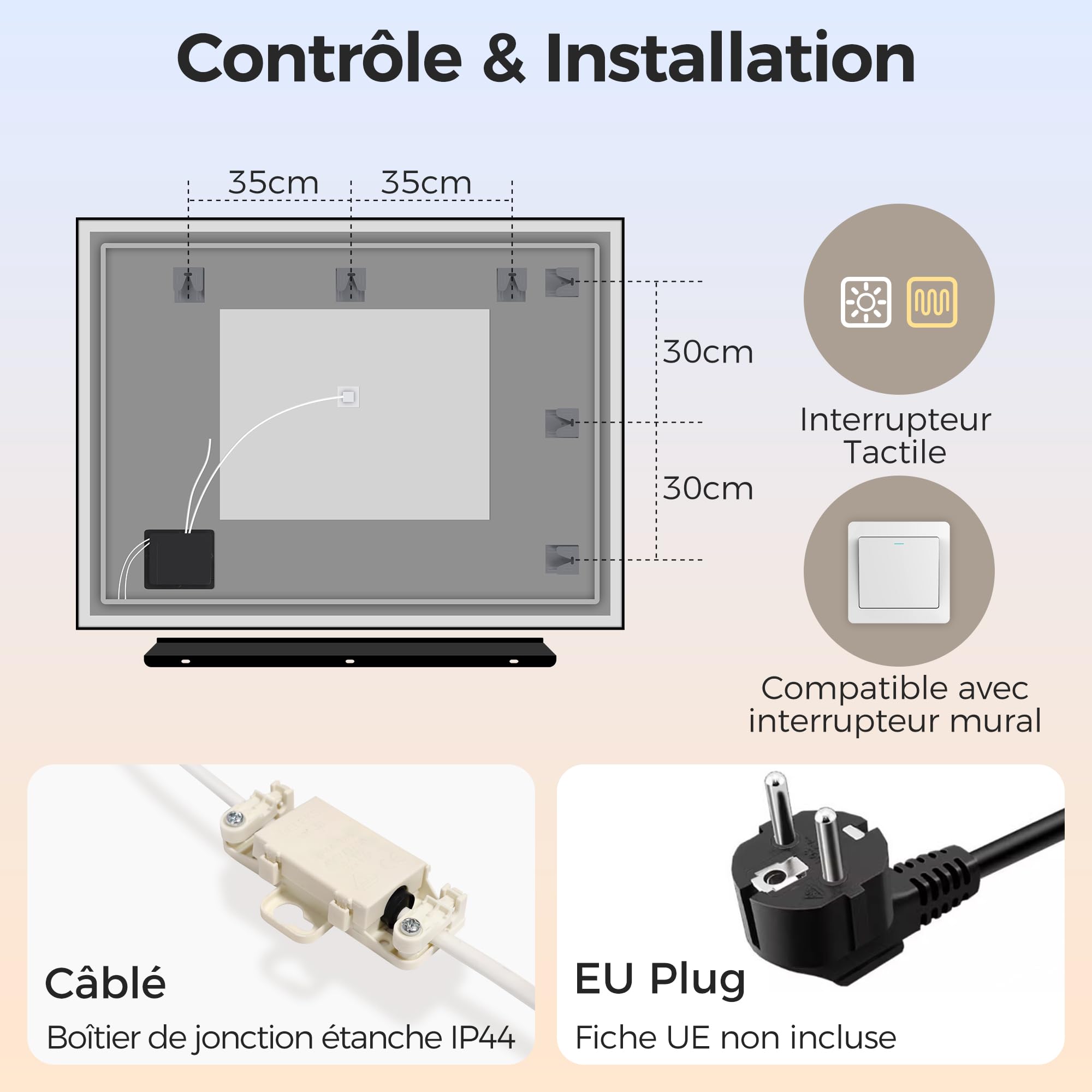 STARLEAD 120x90cm Miroir-Salle-de-Bain-avec-Eclairage-et-Tablette, Cadre en Aluminium Noir, Anti-Buée Miroir-LED-Salle-de-Bain, 3 Couleurs Réglables, Verre Trempé, IP44, Horizontal/Vertical