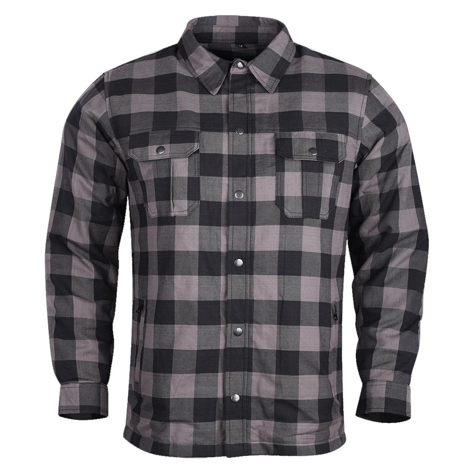 Mens Armored Checkered Flannel Biker Shirt, Multiple Waterproof Storage Pockets CE Approved Armor Reinforced Water Resistant