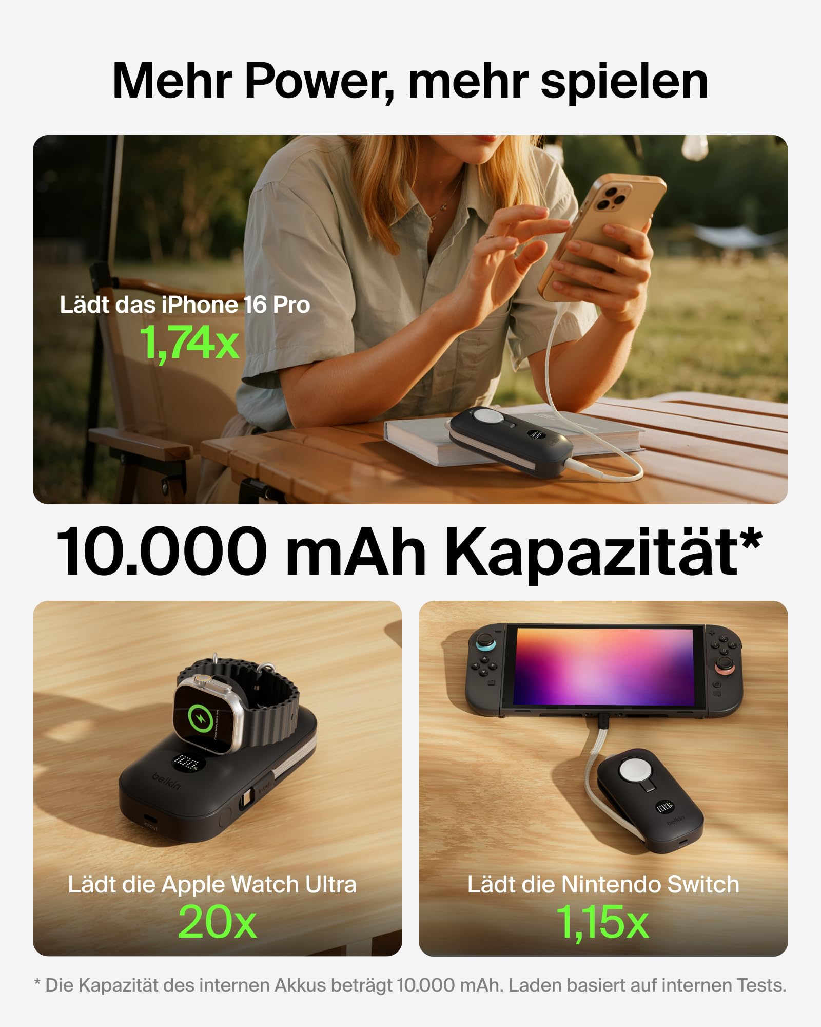 Belkin BoostCharge Pro 10000mAh Power Bank with Apple Watch Charger, Portable Charger with Integrated Braided USB C Cable and Digital Display, 45W, Battery Pack for Charging 3-Devices - Black