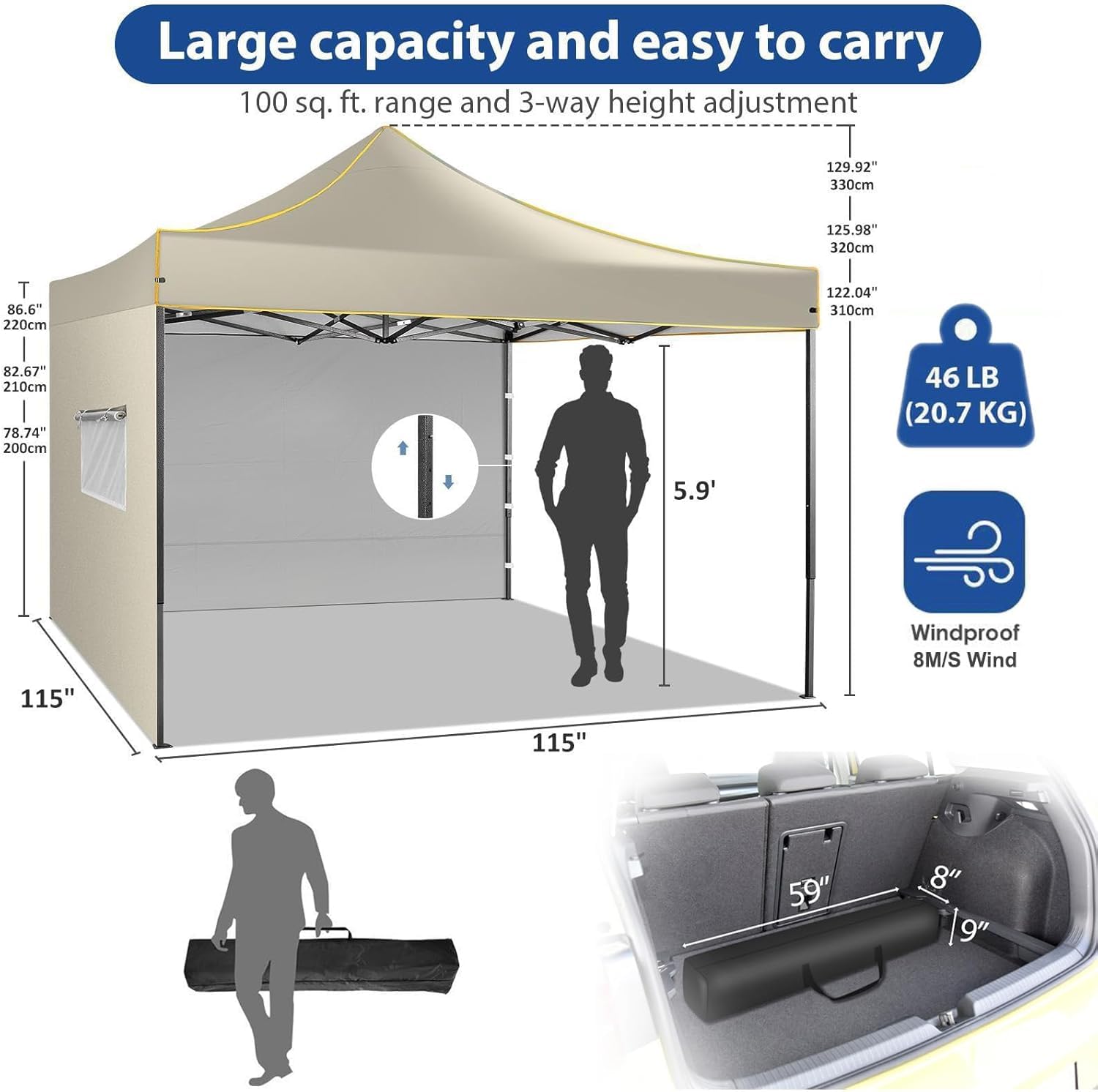 Condition photo showing New/Like New for cobizi 10x10 ft heavy duty pop up canopy with 4 removable sidewalls, canopy tent with portable bag, pop up tent commercial gazebo waterproof sunshade for all weather party camp stall patio,khaki