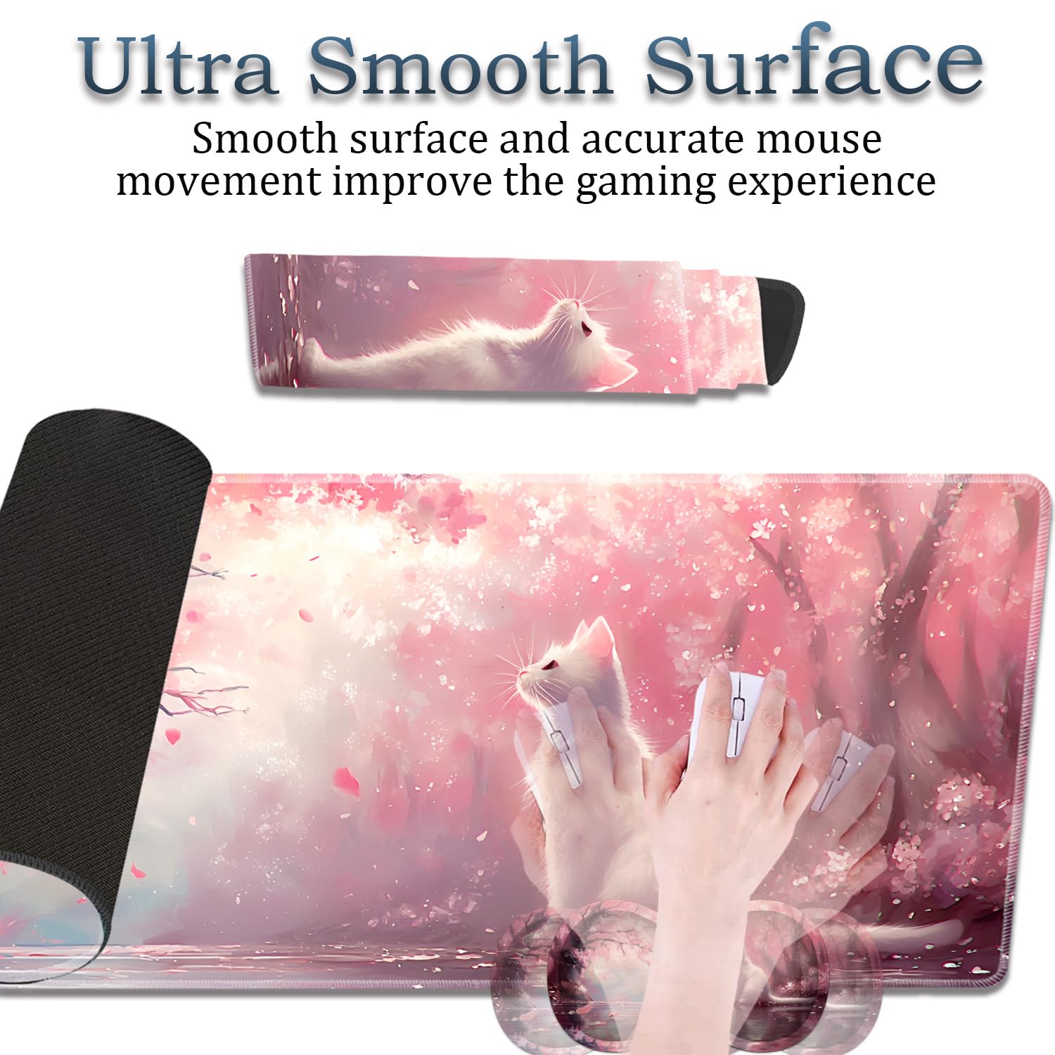 Lot de 3 tapis de souris en forme de chat avec support de poignet et porte-gobelet, avec bord imperméable et antidérapant, convient pour le bureau et la maison.