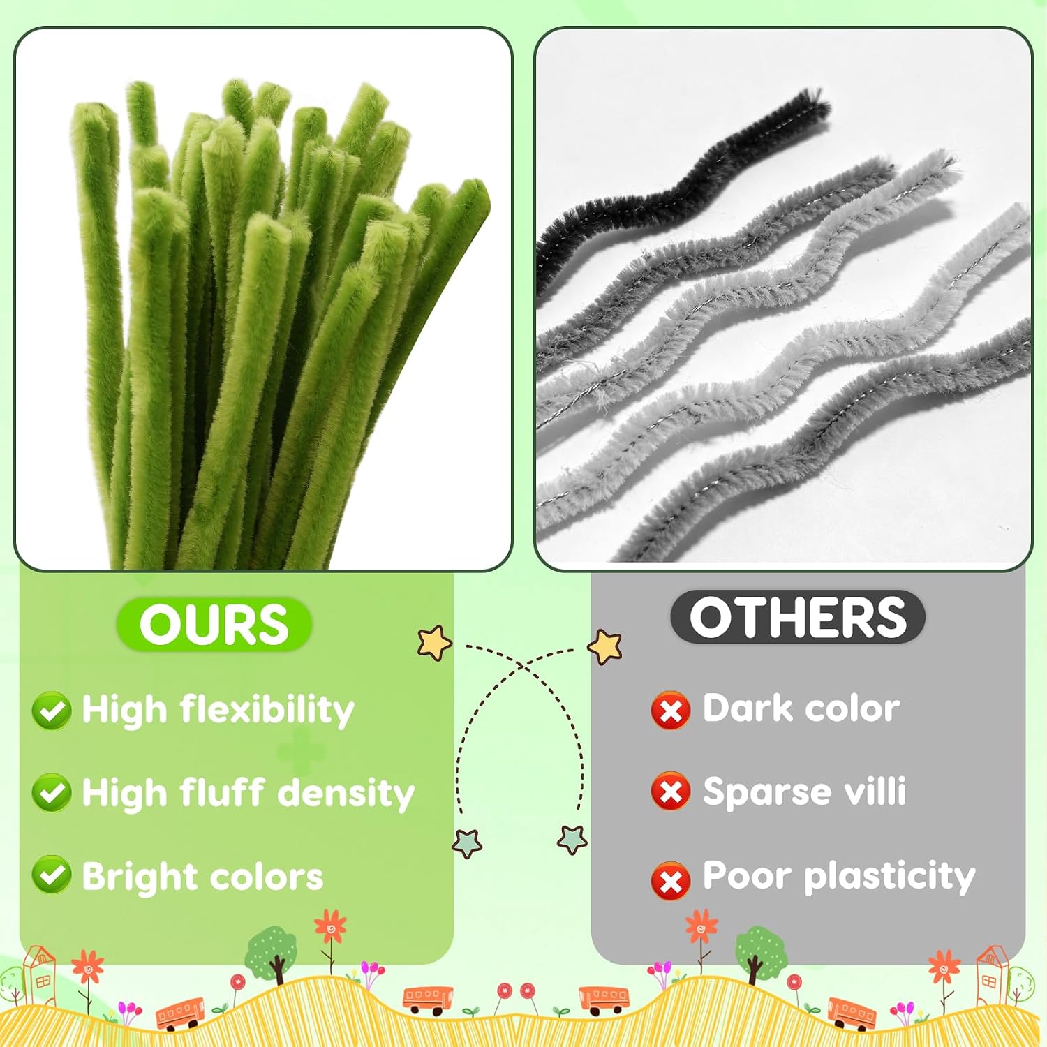 204 PCS Green Pipe Cleaners, Pipe Cleaners Bulk Arts and Crafts, Fuzzy Pipe Cleaners Green, Pipe Cleaner Craft Creative Craft, for Making Bouquets and Christmas Decorations image 3