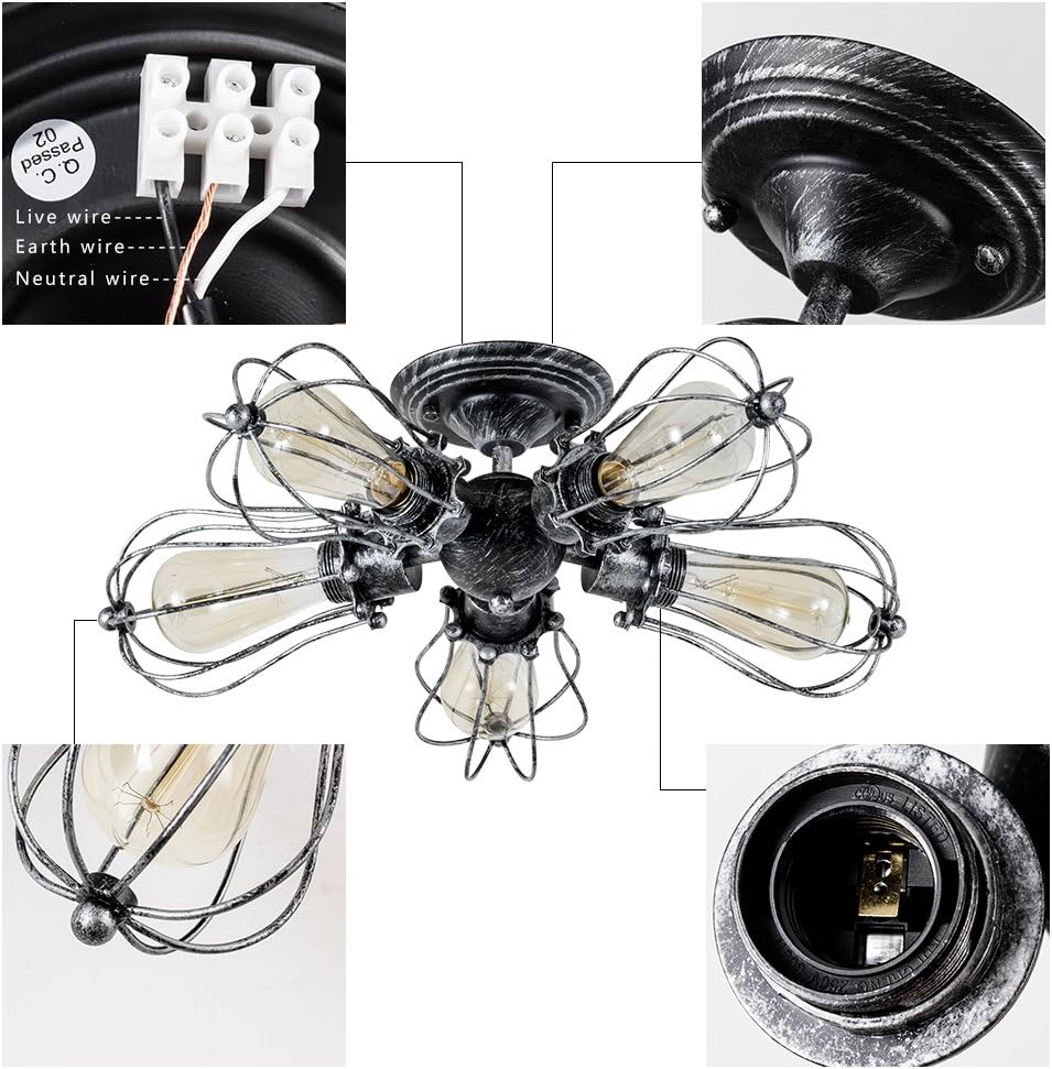 Bеѕt Dеаl Chеар 🛒 Vintage Ceiling Light Industrial Semi-Flush Mount Ceiling Light Metal Fixtures Painted Finish; Moonkist (with 5 Light) (Silver) 🛒 Crаzу Dеаlѕ Vintage Ceiling Light Industrial Semi-Flush Mount Ceiling Light Metal Fixtures Painted Finish; Moonkist (with 5 Light) (Silver)
