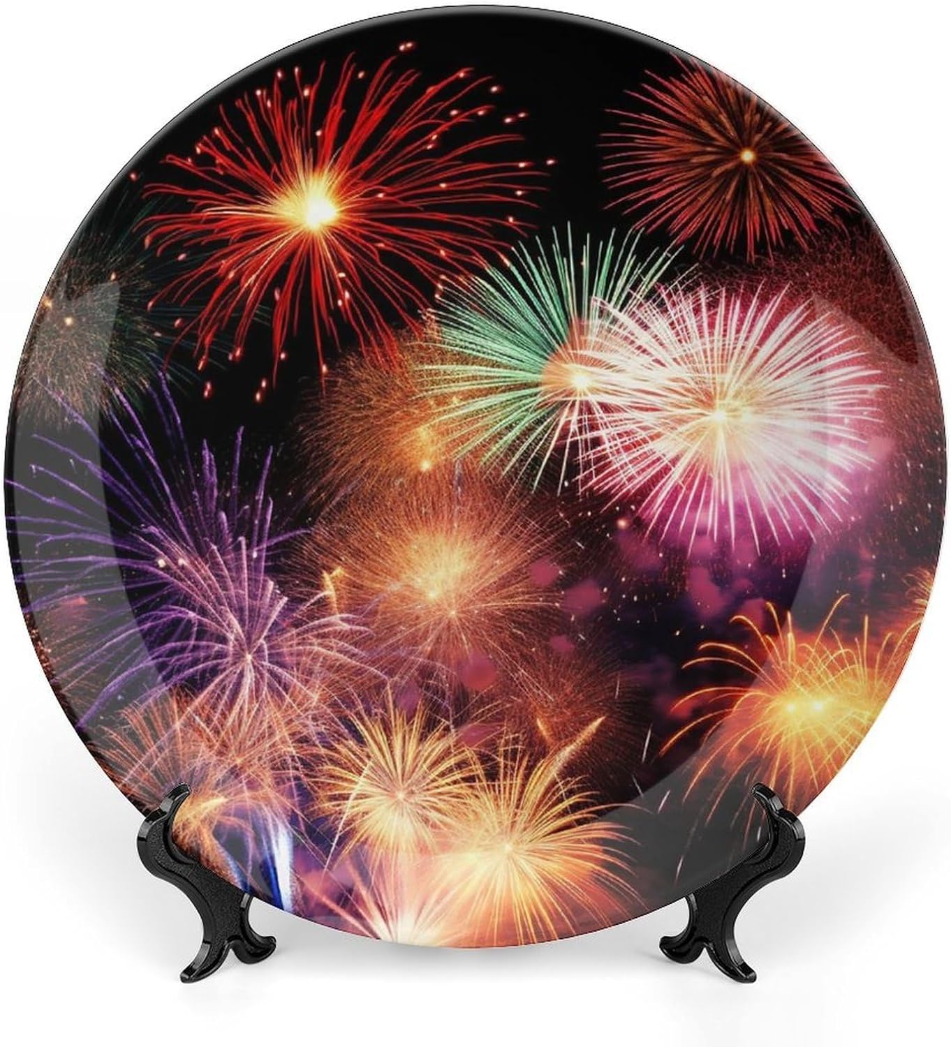 Bone China Decorative Plates Beautiful Fireworks Ceramic Decorative Plate Wall Decor with Display Stand Ceramic Ornaments for Wall Hanging Decoration