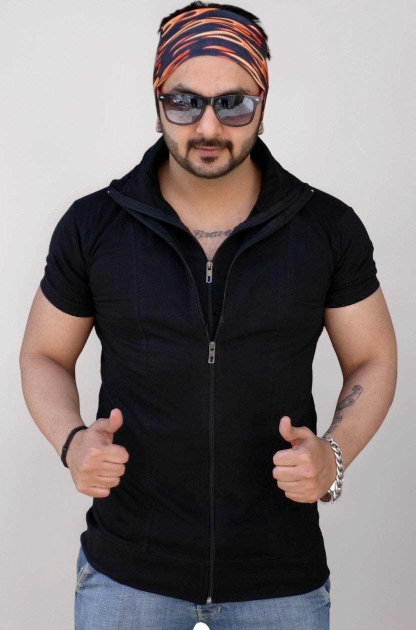 Men's Plain Zipper Half Sleeves T-Shirt