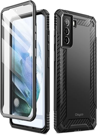 Clayco Xenon Case for Samsung Galaxy S21 FE 5G, [Built-in Screen Protector] Full-Body Rugged Cover Compatible with Fingerprint Reader, 6.4 inch 2022 Release Black
