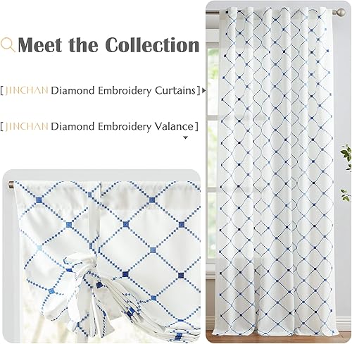 Miniatura 7 de jinchan Cortina Cenefa con Cordones con Bordado de Diamantes con Borde de 45 Pulgadas Cenefa Geométrica Bolsillo para Varilla Cortinas Ajustables