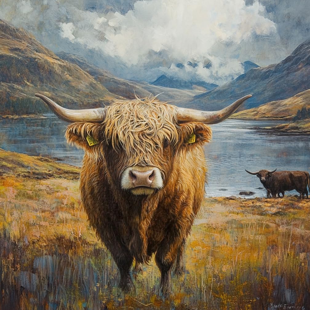 Hdfvlfdsa Home Cross Stitch Kits For Adults Pre Printed, Highland Cattle In The Wild Diy 11Ct Embroidery Sewing Starter Kit Stamped Needlework Easy Beginners (Stamped Home) 40X50cm