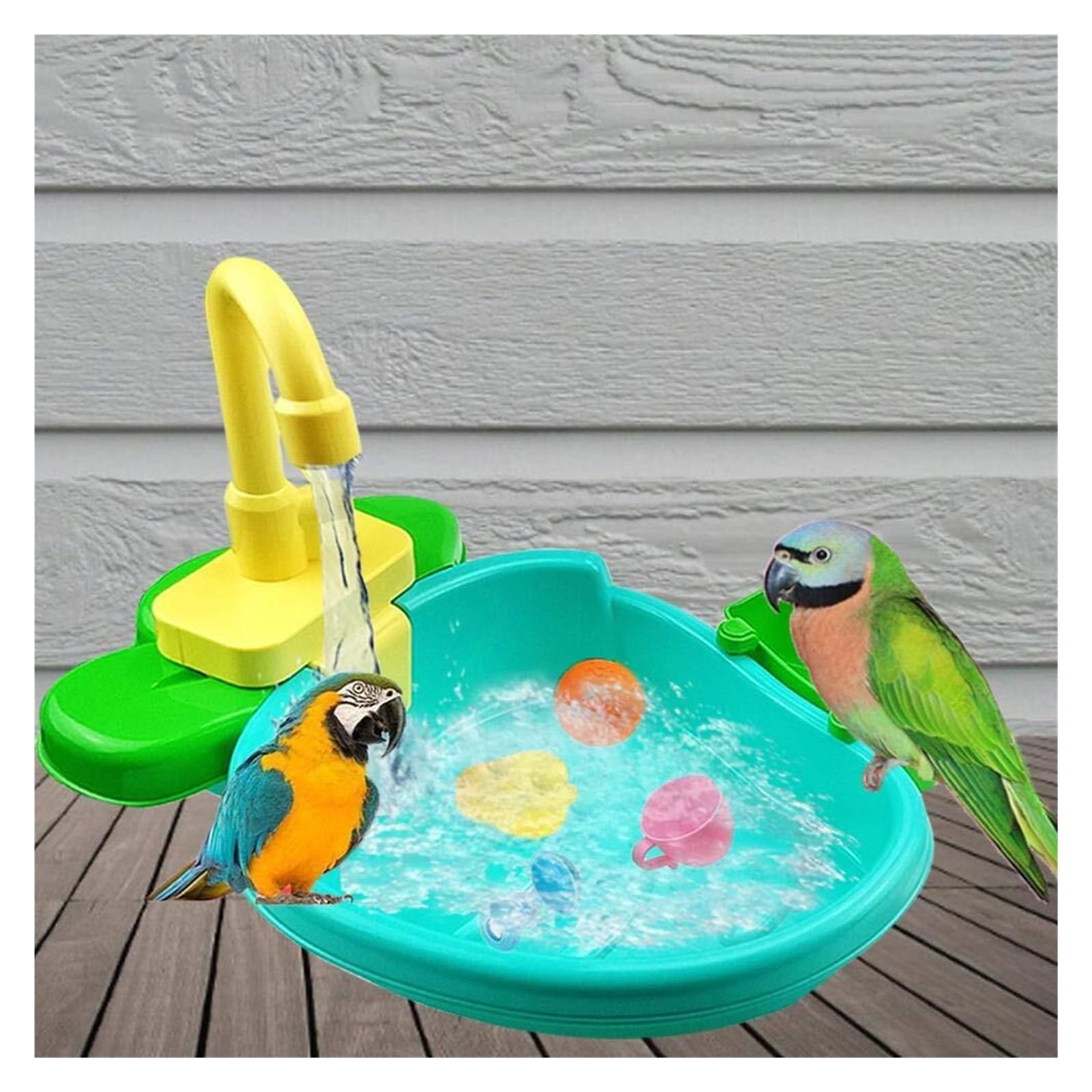 Baignoire automatique pour oiseaux avec robinet – Douche perroquet pour petits oiseaux et oiseaux de compagnie (bleu)