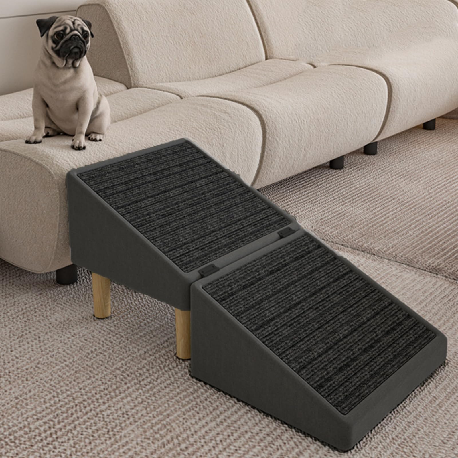 Generico Rampa Antiscivolo per Cani, Divano Letto Pieghevole per Auto, Scale per Cani di Piccola Taglia, Scale per Animali Domestici Leggere, per Letto a Soppalco E Divano,Nero