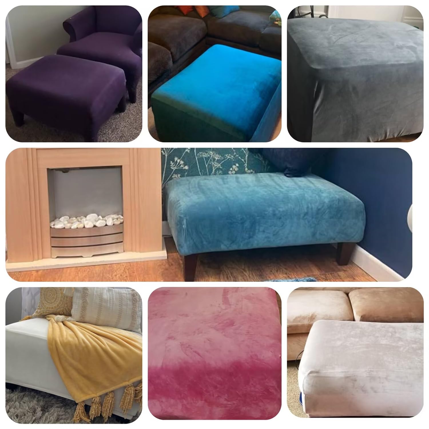 Fodera per pouf elasticizzata, rettangolare, per poggiapiedi, in velluto antiscivolo, con fondo elastico per una facile vestibilità