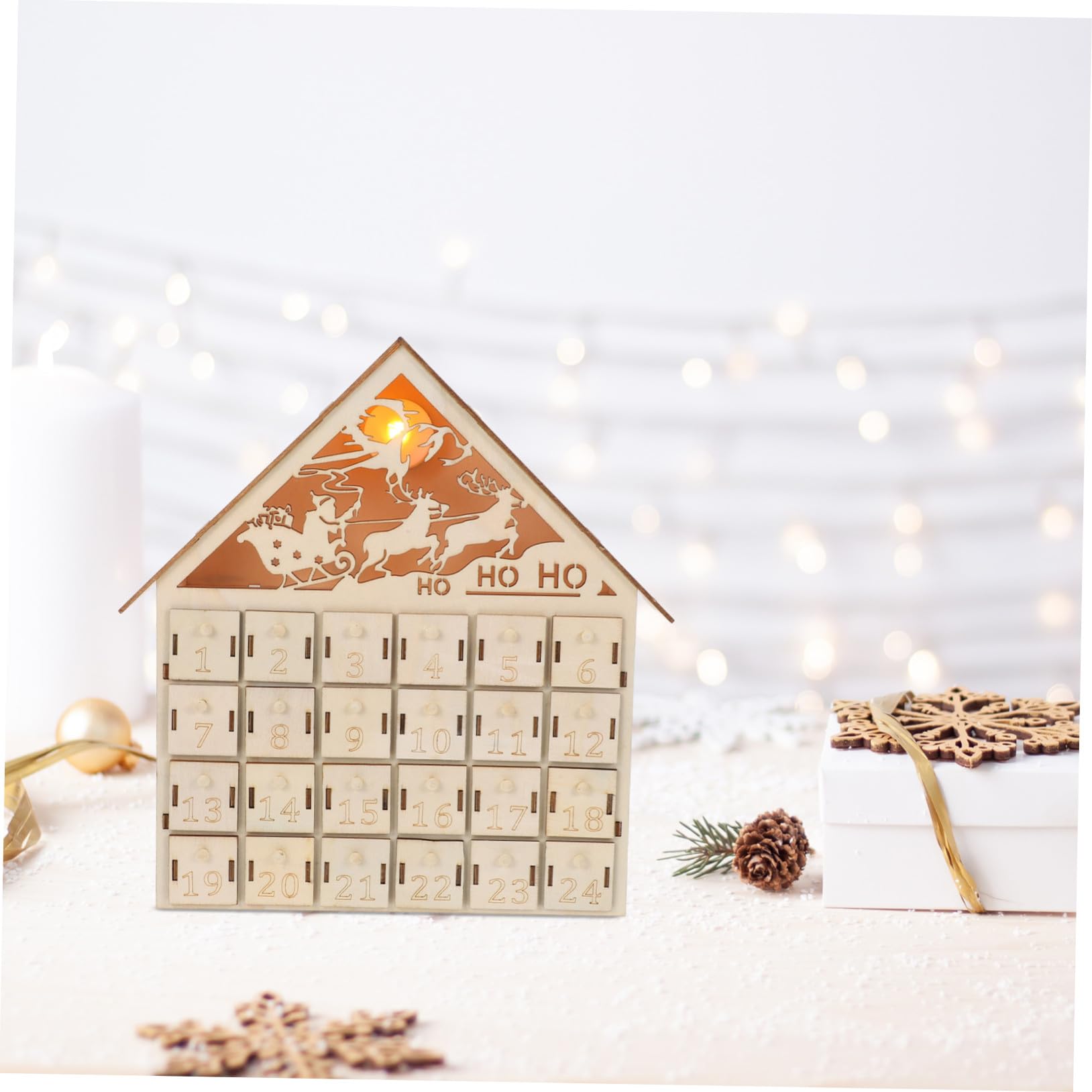 Homoyoyo Calendario de Adviento de Navidad con Reutilizables Calendario de Regresiva de Madera Iluminado con LED Decoración Rústica para Mesa con Diseño Recargable para Sorpresas Diarias
