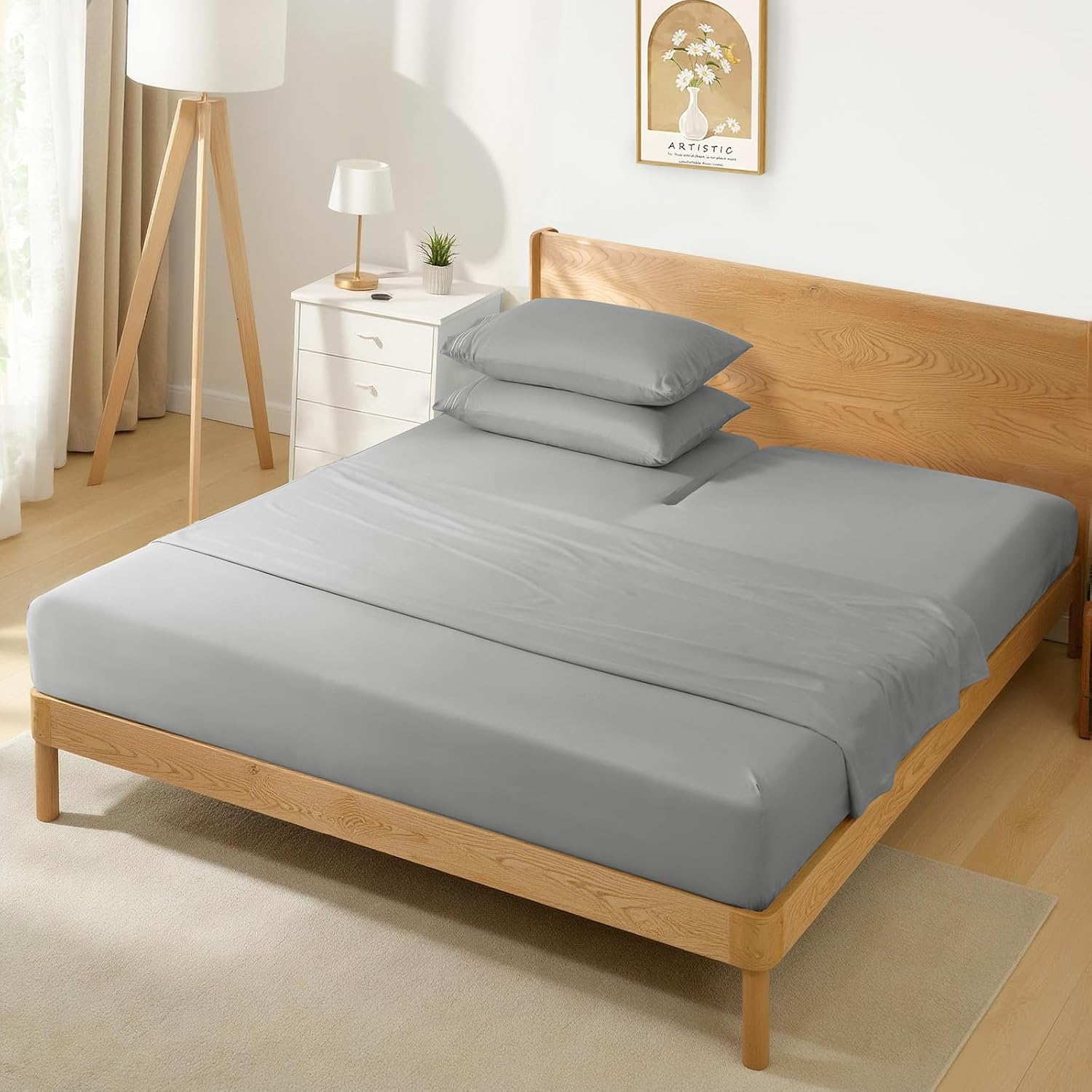 Horbaunal Light Grey Split Head King Sheet Set - 4 Pieces Flex Top King Sheets for Adjustable Beds - Fits Mattress up to 16" Deep - Soft Microfiber Bed Sheets with 34" Split Flex Head