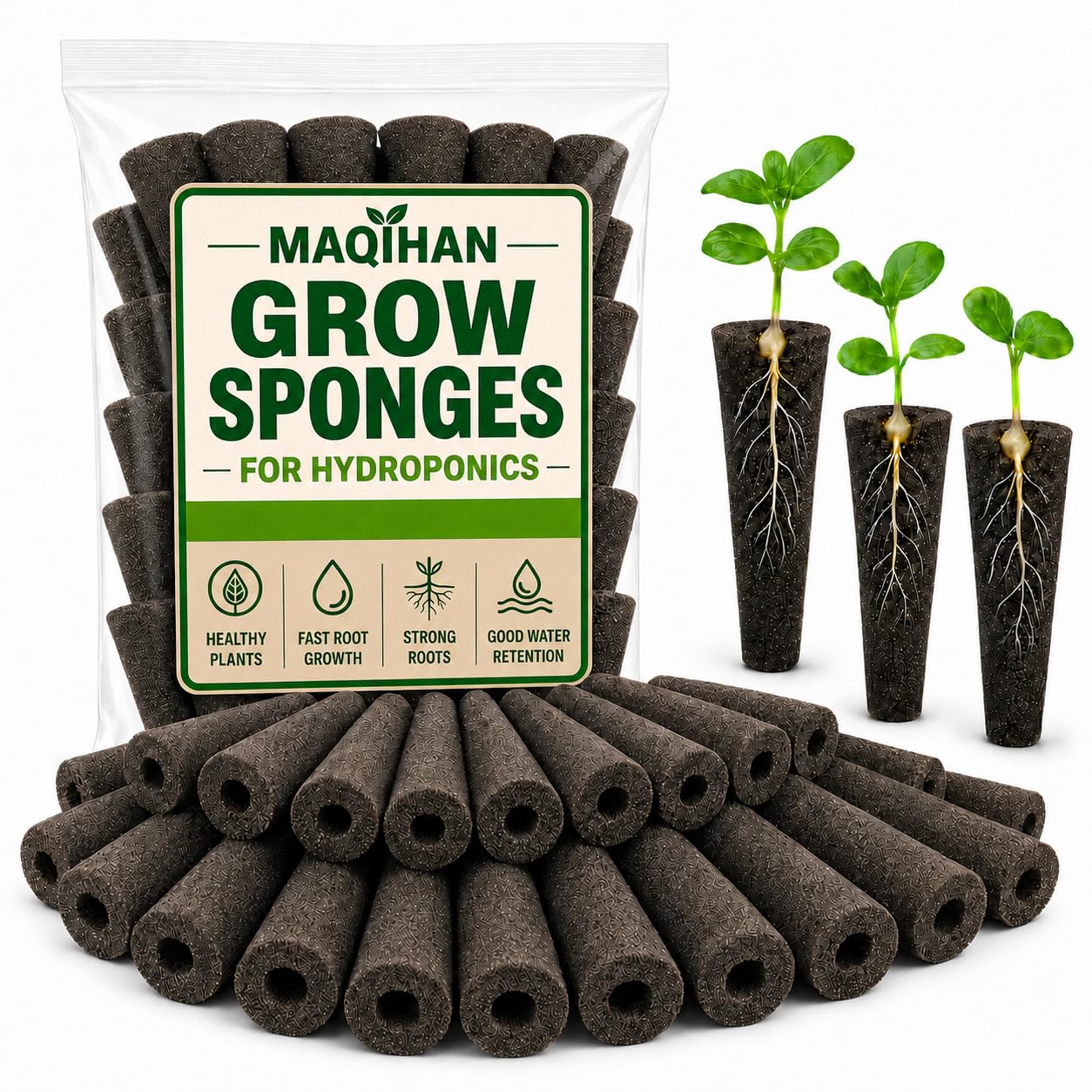 MAQIHAN 50 Grow Sponges for Hydroponics - Seed Pods for Garden Seed Starter Pods Growing System Plant for Seed Plugs Garden Cube Sponges Replacement