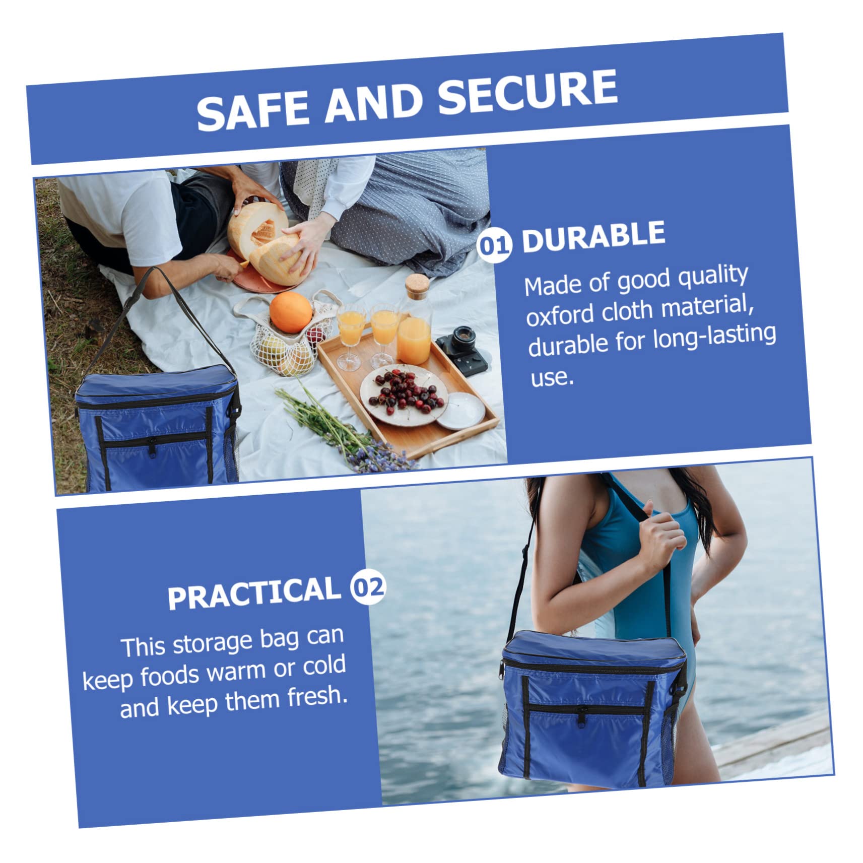 Healifty Bolsa de Almuerzo de Tela Oxford Azul, Aislante para Alimentos | Mantiene Frío y Frescura, Uso en Clases y Picnic, Formato Portátil para Comida