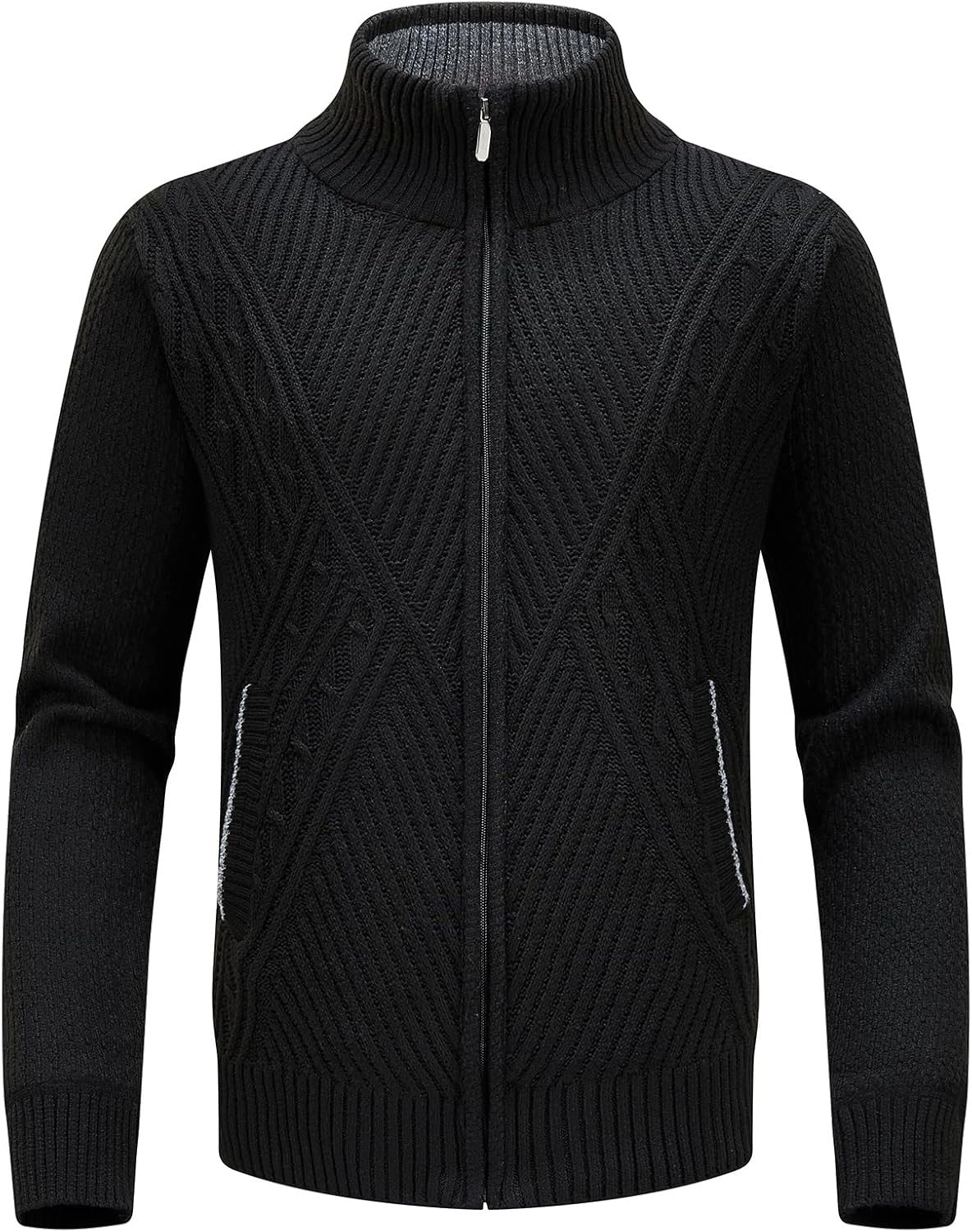 Lamgool Men's Full Zip Sweater Knit Long Sleeve Stand Collar Cardigan Sweaters - Image 3