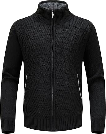 Lamgool Men's Full Zip Sweater Knit Long Sleeve Stand Collar Cardigan Sweaters