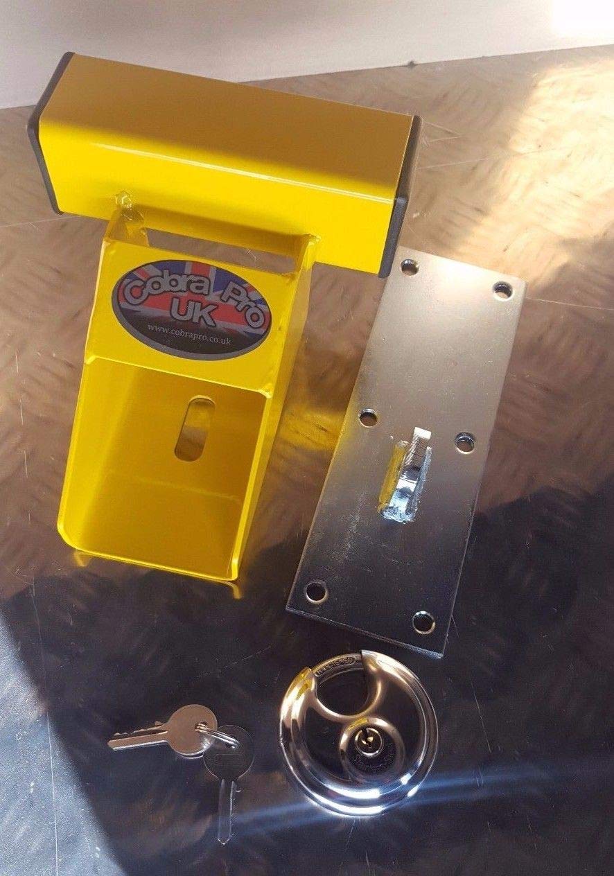 El sistema de bloqueo original de puerta de garaje incluye candado y pernos de montaje, color amarillo