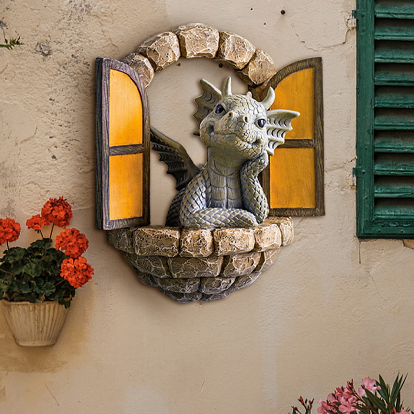 Dnoifne Drachen-Statue Aus Kunstharz – 13 X 5 X 15,5 Cm, Für Garten, Fensterbank Oder Indoor-Deko