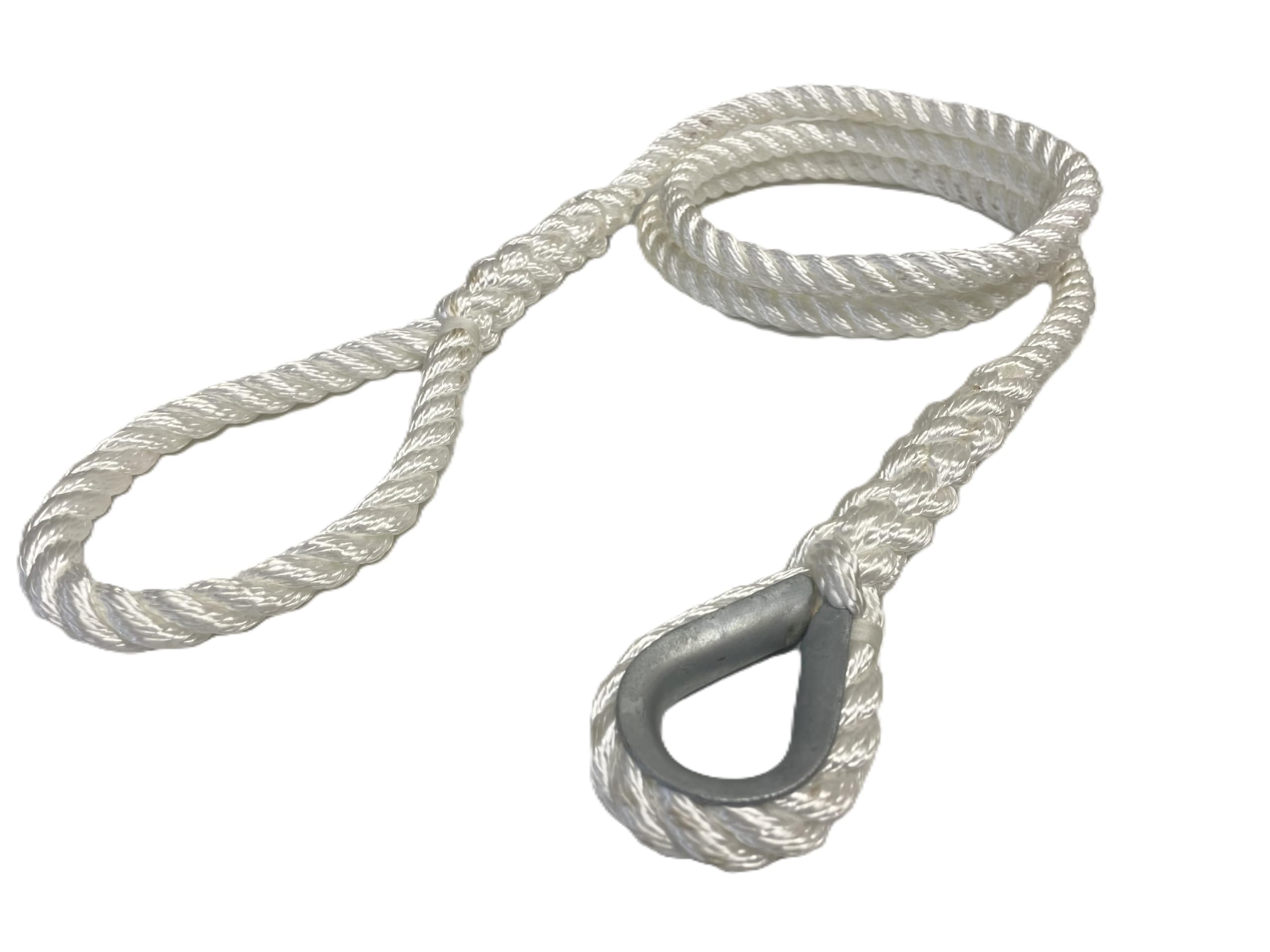 Westward Rope and Wire 3-Strand Polyester Mooring Strop, Galvanised Thimble Hard Eye and Soft Eye Loop, White, Universal Boat Fit (10mm Diameter, 5m)
