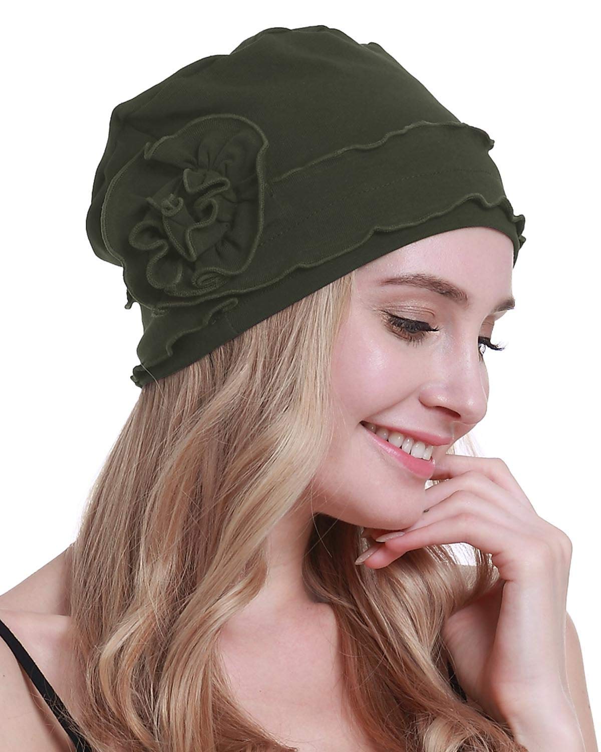 osvyo Chemo Headwear Turban Cap for Women - Cancer Beanie Hair Loss Sealed Packaging ARMY GREEN