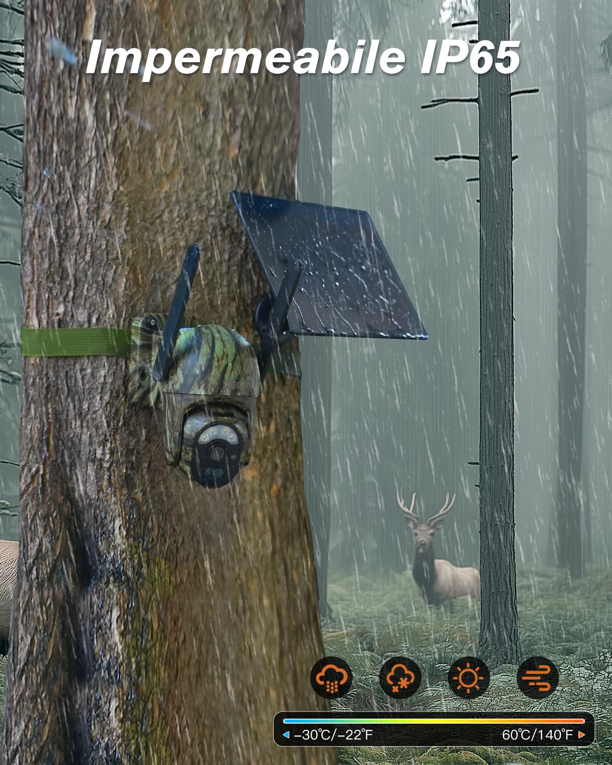 Xega 4G LTE Fotocamera da Caccia Solare, 2K PTZ Fototrappola con SIM Scheda, Telecamera Esterna con Pannello Solare e APP，Rilevamento PIR, Visione Notturna a Colori, Audio a 2 Vie, per Animali