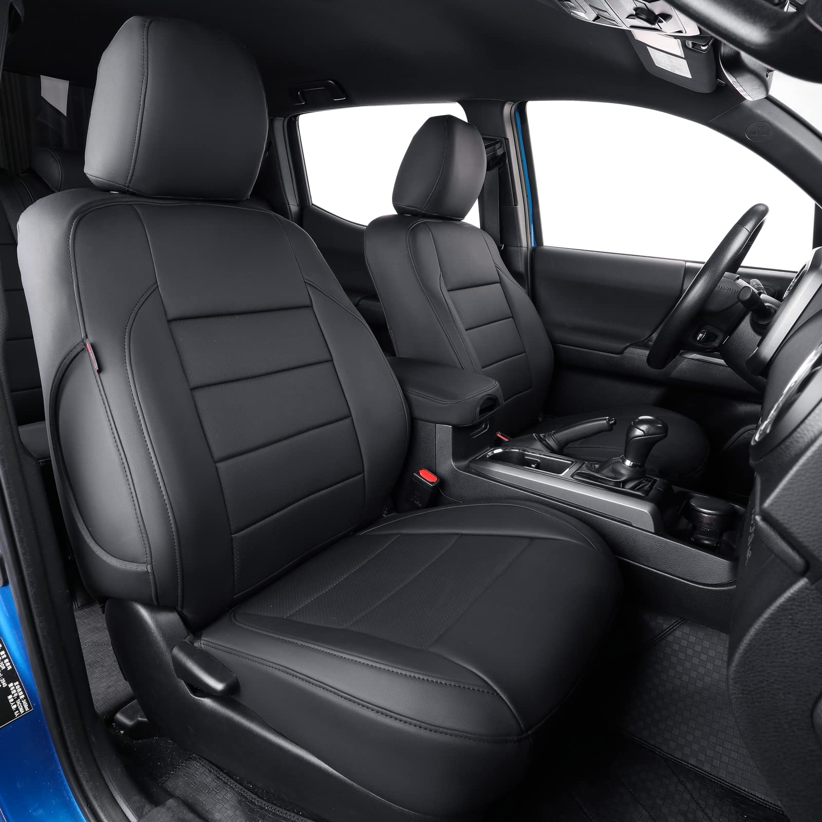 coverdream Custom Seat Covers Compatible with Select Toyota Tacoma Double Cab 2016 2017 2018 2019 2020 2021 2022 2023 Models - Leatherette (Black,Full Set)