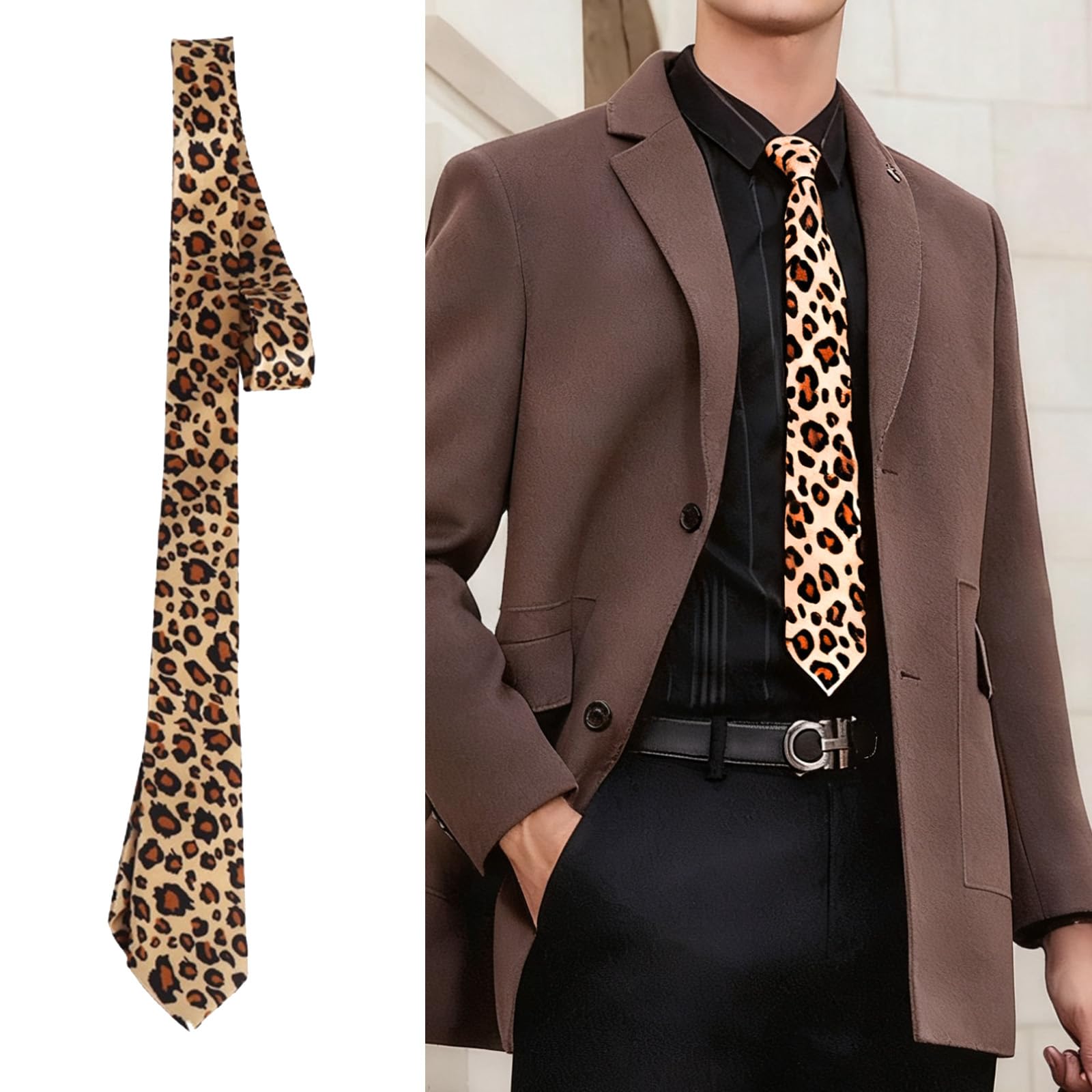 Cuixia Leopard Print Tie for Men Skinny Scarf Mens Tie, Unique Animal Print Ties - Image 4