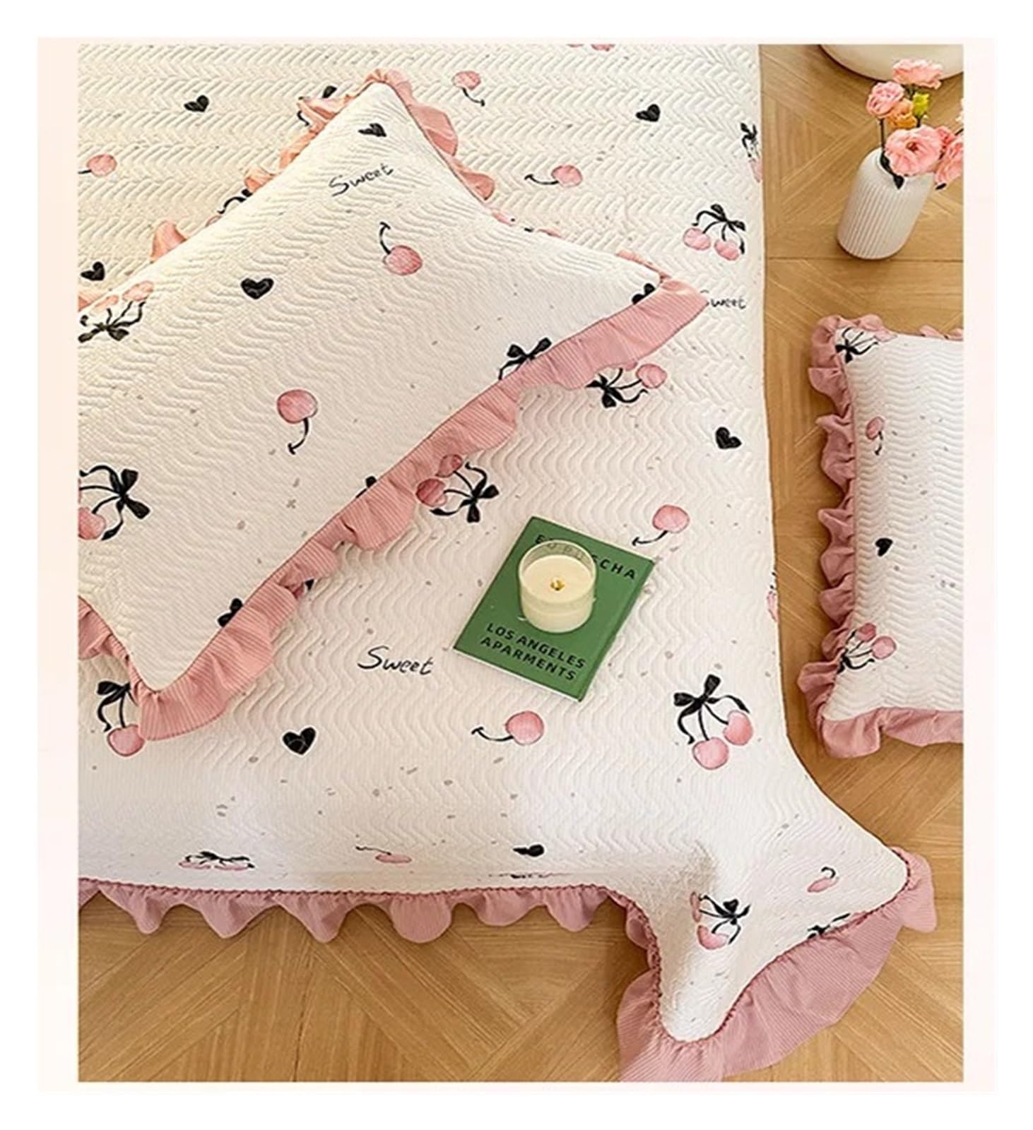 Colcha Cama Funda de Cama con Estampado Grueso, Funda Almohada, Juego Tres Piezas, Individual, Doble, Antideslizante, Falda Volantes, colchas Textiles for el hogar(Color-05)