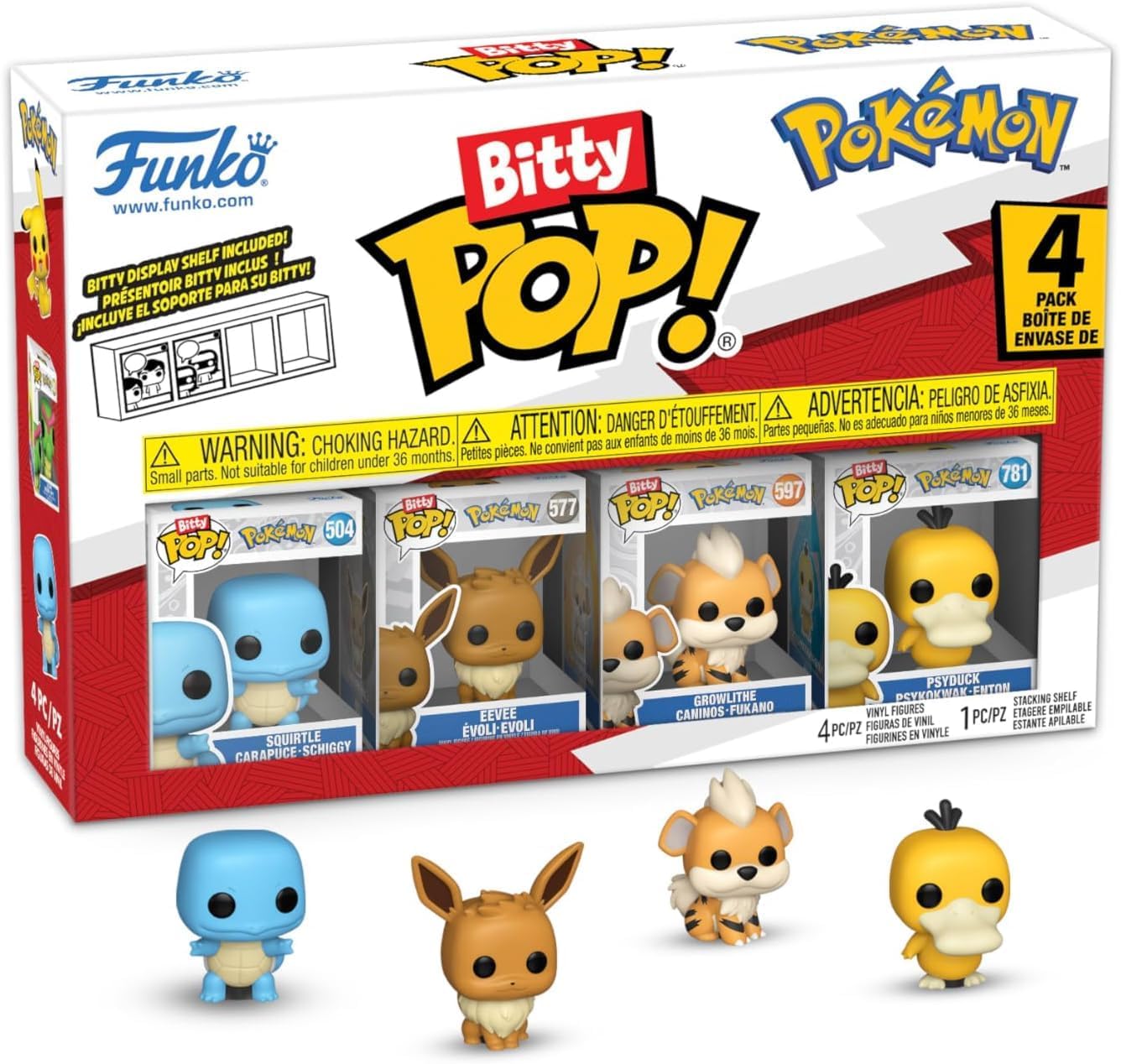 Funko Pop! Bitty: Pokemon - Squirtle, Eevee, Growlithe, and Psyduck - 0.9 Inch (2.2 Cm) Collectable - Stackable Display Shelf Included - Gift Idea - Party Bags Stocking - Image 2