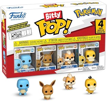 Funko Bitty POP! 4 Pack: Pokemon - Squirtle, Eevee, Growlithe, Psyduck | Official Video Games Merch - Tiny 0.9 inch Figures with Display Shelf - Cake Topper, Party Bag and Stocking Filler Gift