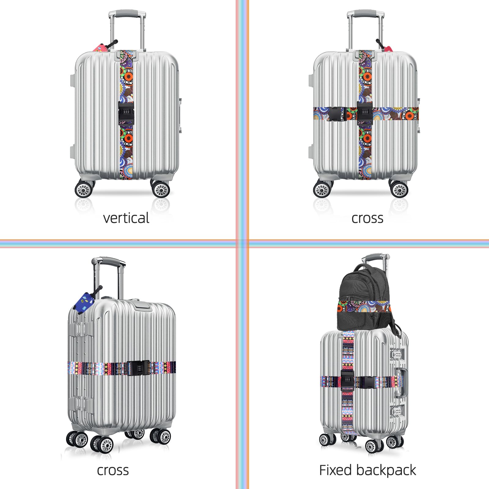 Set Etichette Bagagli E Cinghie Da Viaggio - 2 Tag Aeroplano + 4 Cinghie Regolabili Rosse, Alta Visibilità