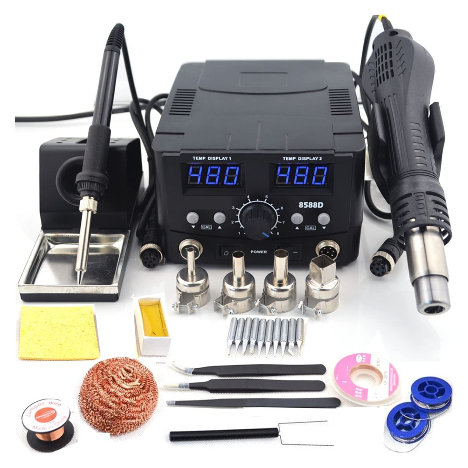 Stacje Lutownicze, 800W 2 w 1 cyfrowy Esd Gorąca stacja lutownicza pistoletowego lutuowego żelaza SMD Desoldering Rewidation Station 8586 Upgrade(8588D TOOL SET 2)