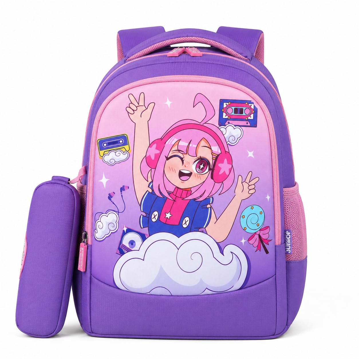20 L School Backpack | Water Resistant Pu Polyster Bag (15 Inch| Lavender & Light Pink)-image-24