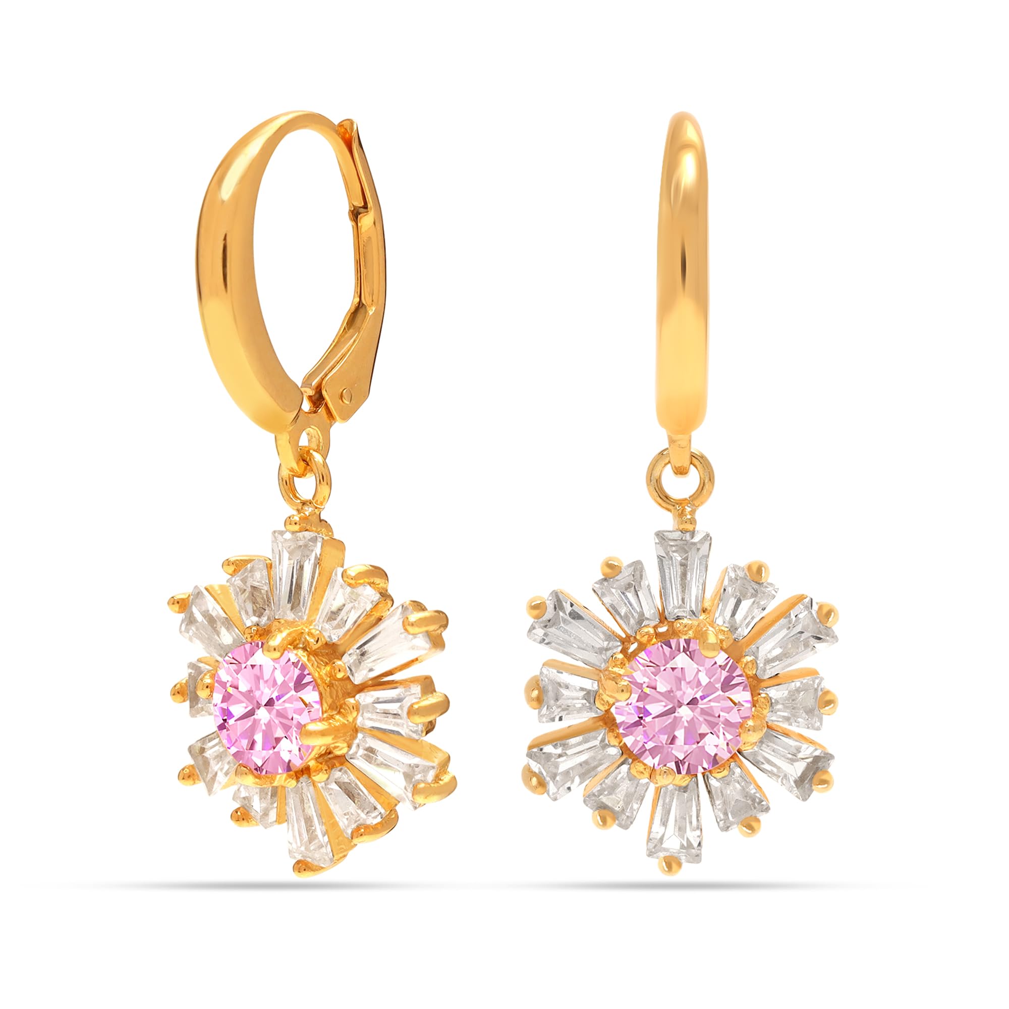 LeCalla 925 Sterling Silver BIS Hallmarked 14K Gold-Plated Pave Pink Cubic Zirconia Sunshine Leverback Drop Dangle Earrings for Women and Girls (B0CKBVCQSH) Amazon Price History, Amazon Price Tracker