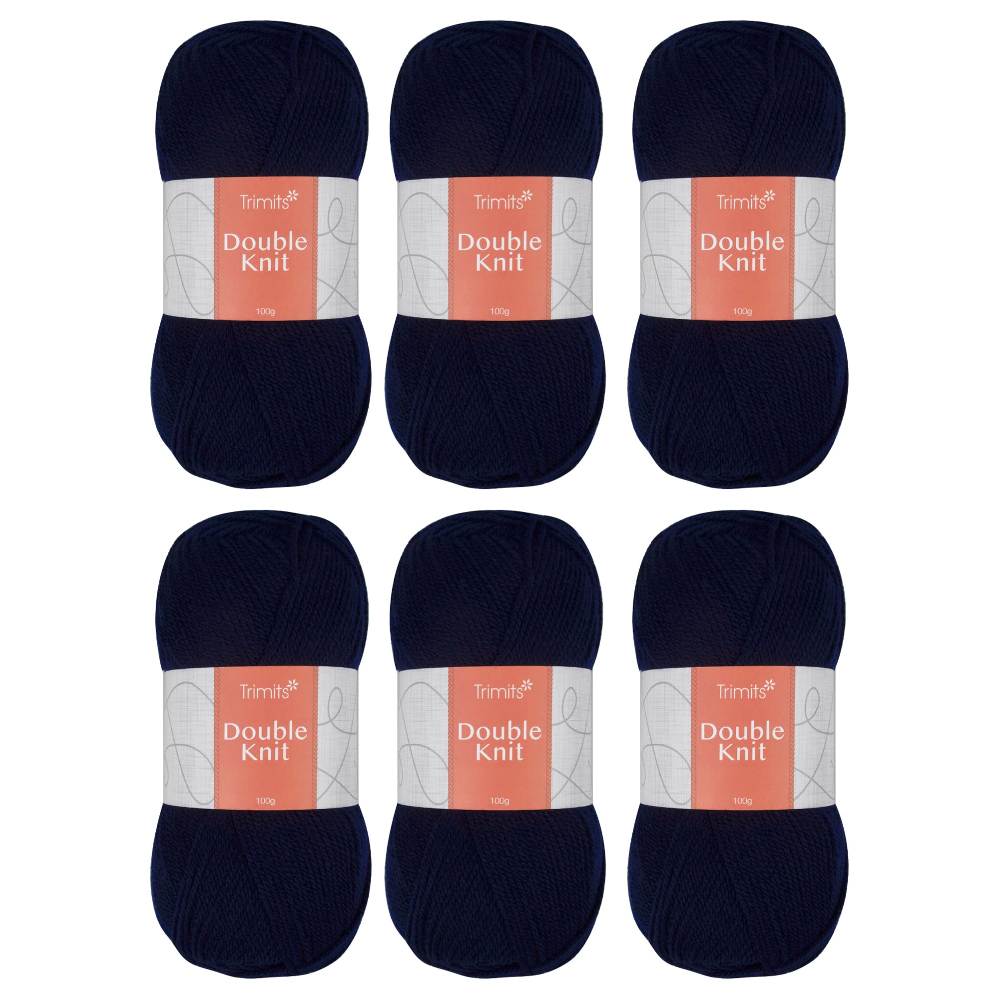 Trimits Double Knit Acrylic Yarn Wool for Knitting and Crochet - 6 x 100g (280 metres) - Soft Touch Easy Care Machine Washable DK Yarn, Oeko-TEX Certified Fibre, Navy Blue