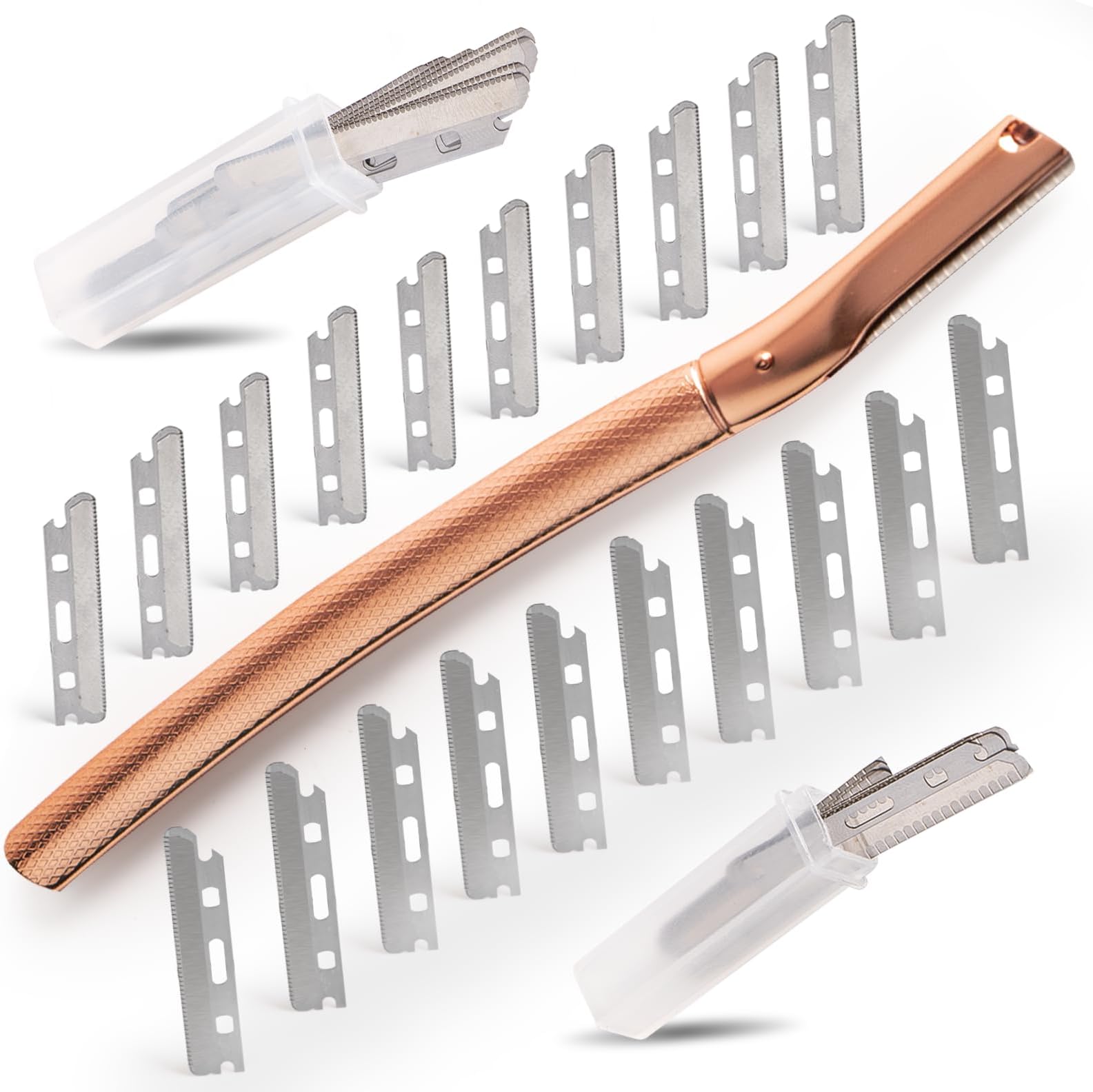 tEEZErshop Dermaplane Razor for Women Face with 20PCS Blades,Professional Facial Razors for Peach Fuzz and Eyebrow Hair Removal,Stainless Steel Multipurpose Face Shavers with Gift Box-Gold