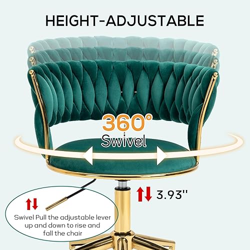 Miniatura 7 de NIOIIKIT Silla de escritorio de oficina de terciopelo con respaldo tejido a mano, giratoria de 360 y sillas de tareas ajustables en altura, silla de