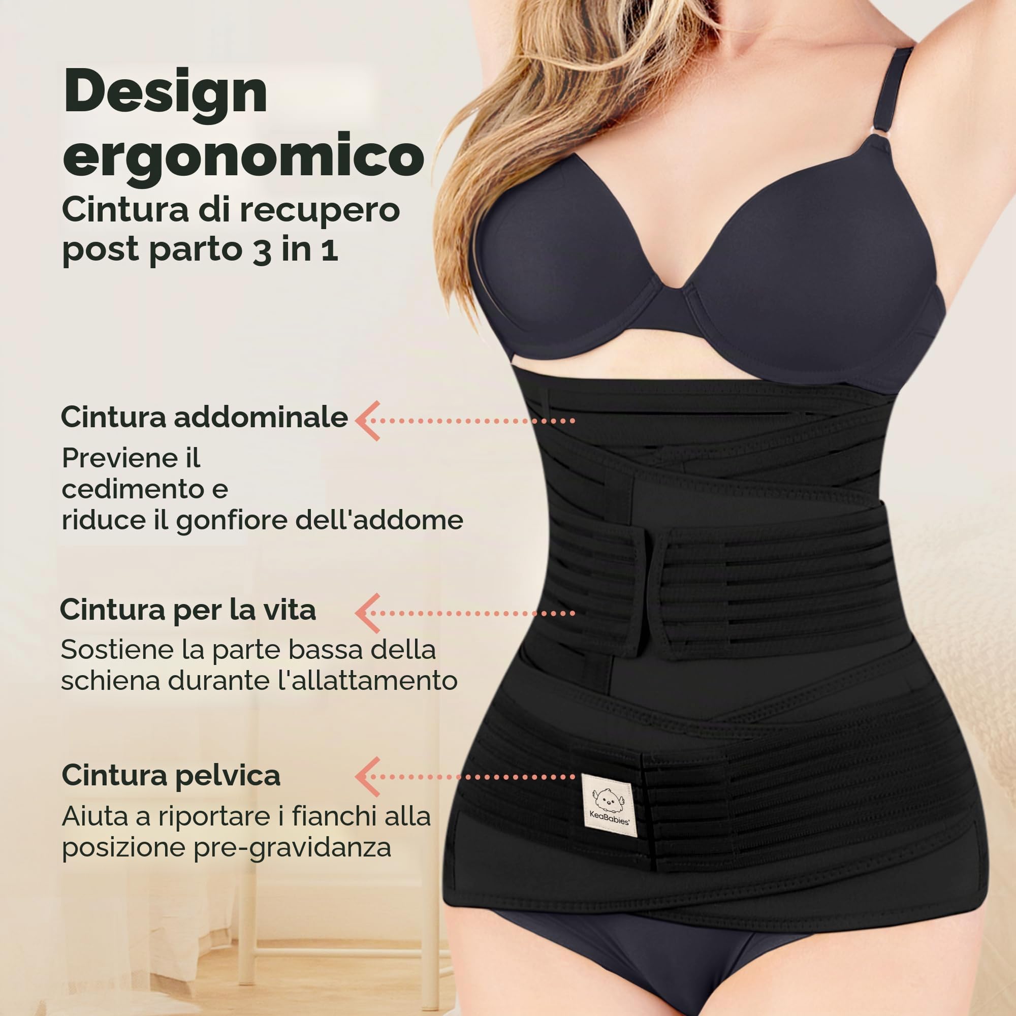 3 in 1 Post-Partum Supporto per La Pancia Involucro di Recupero - Ventre per Postnatale, Gravidanza, maternità - Cinturini per Donne Shaper per Il Corpo - Cintura Shapewear (Midnight Black, M/L)