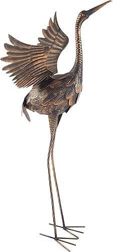 Pure Garden Flying Crane Garden Statue - 35-Inch-Tall Metal Yard Art Crane Statu