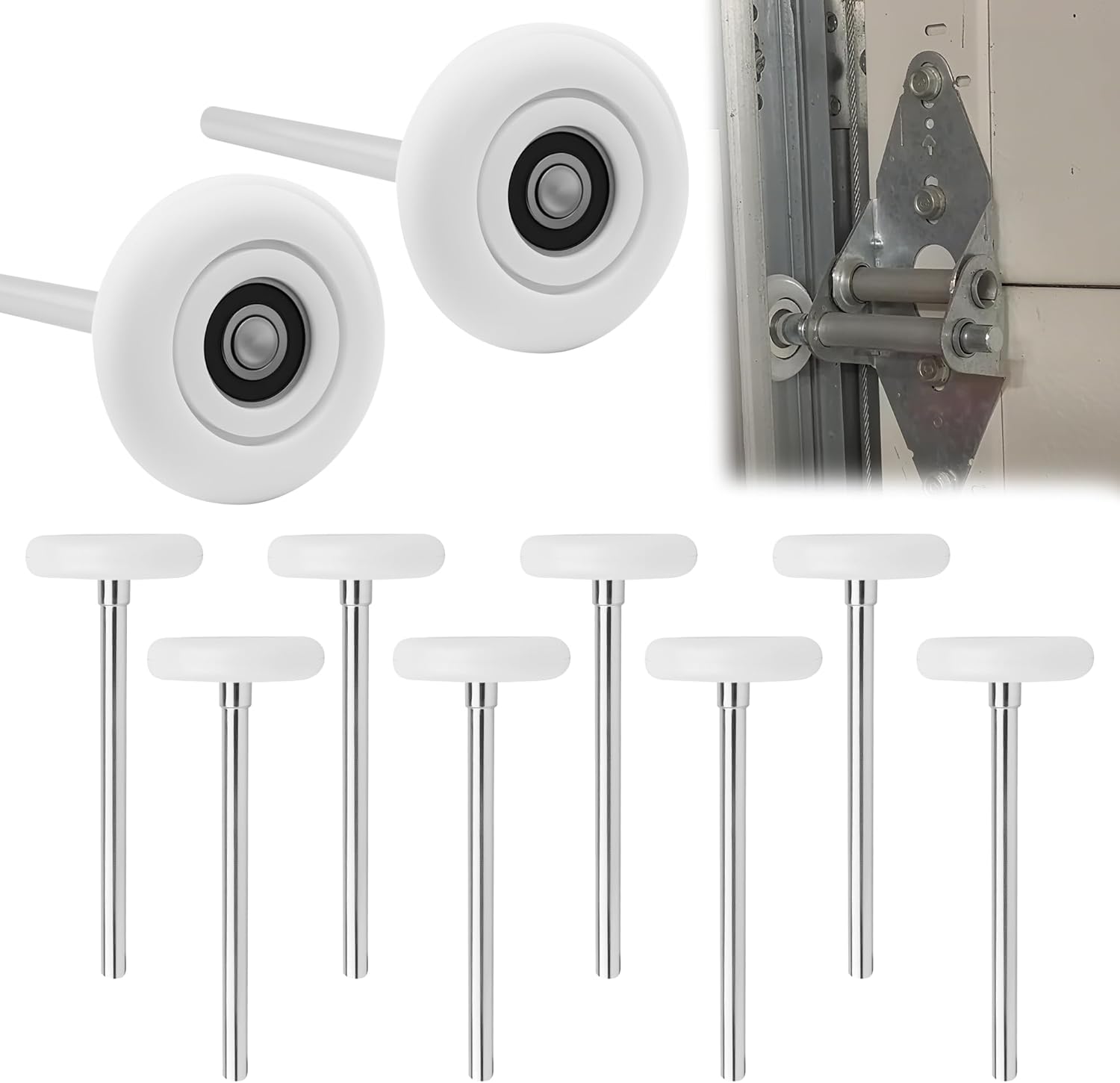 10-Pack 7" Stem 3" Commercial Nylon Garage Door Rollers, Long Stem Reinforced Wheels for Double Hinge Setups & Heavy Industrial Doors, Fits 3" Tracks