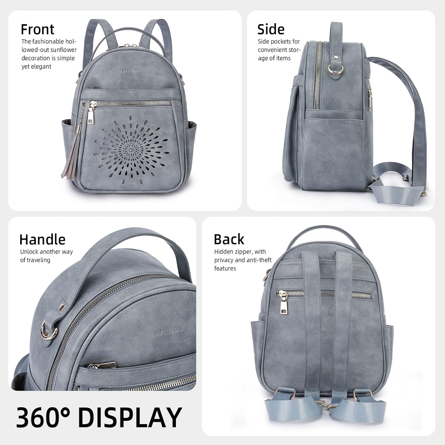 APHISON Small Backpack Purse for Women Cute PU Leather Mini Backpacks Ladies Casual Lightweight Travel Daypack Waterproof - Image 6