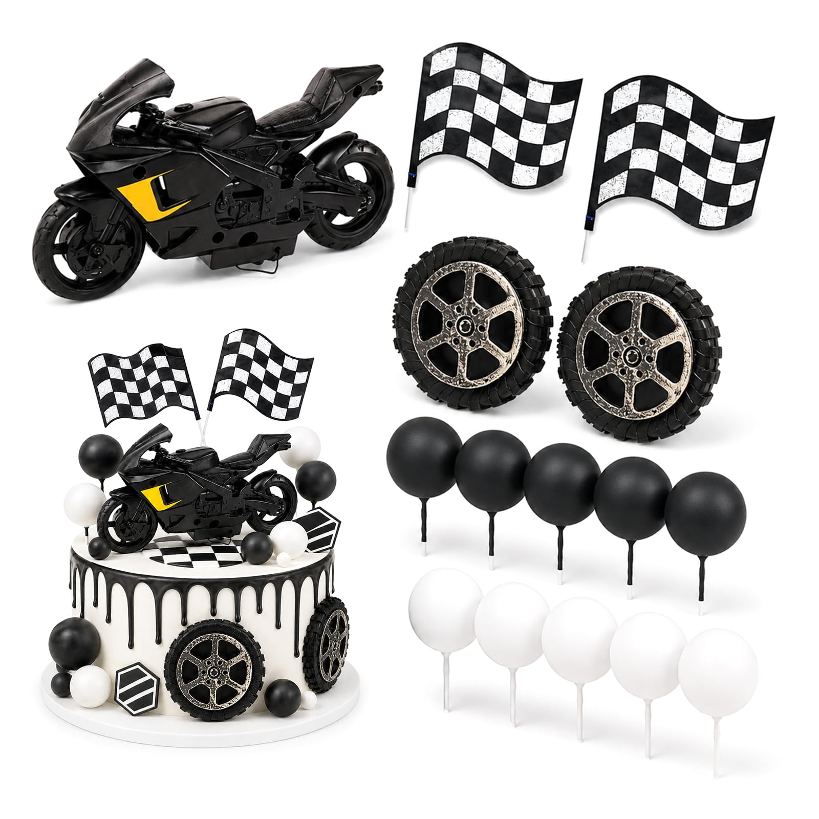15Pcs Motorbike Cake Topper Set for Men's Racing Birthday Parties