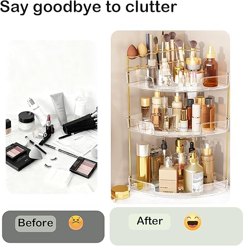 Miniatura 2 de FELIZHOUSE Organizador de maquillaje de 3 niveles para tocador y encimera de baño, estante de almacenamiento de acrílico con bandeja de perfume y